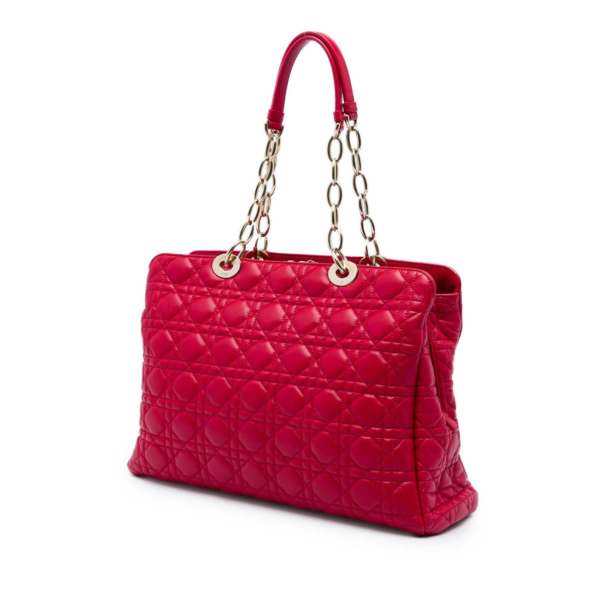Dior Large Lambskin Cannage Soft Zipped Lady Dior Shopping Tote — Red