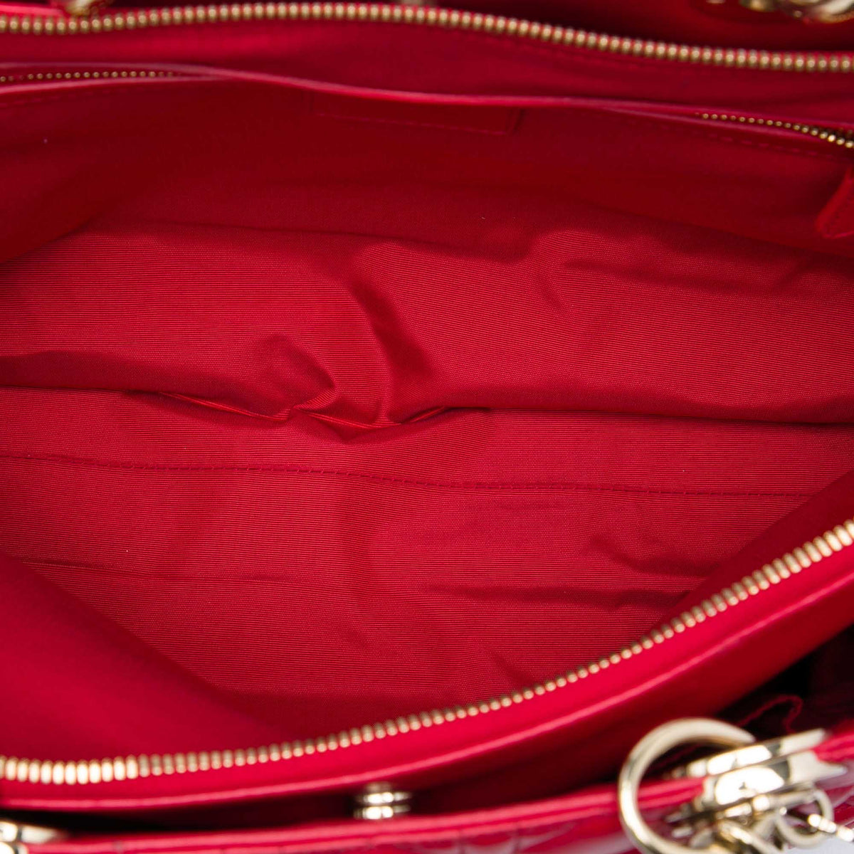 Dior Large Lambskin Cannage Soft Zipped Lady Dior Shopping Tote — Red