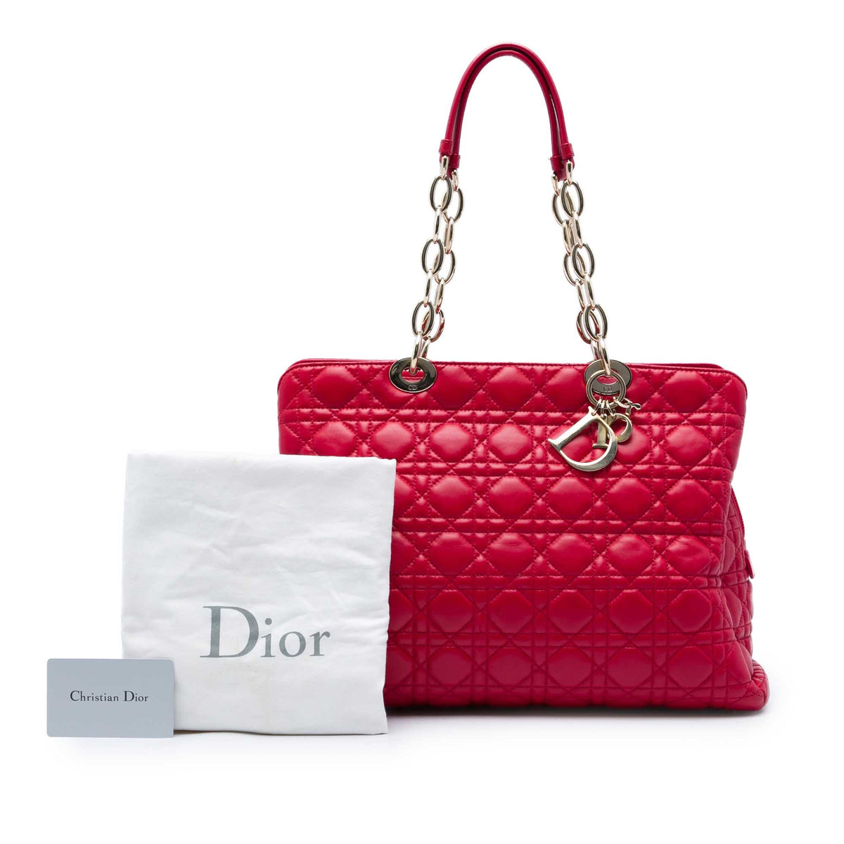 Dior Large Lambskin Cannage Soft Zipped Lady Dior Shopping Tote — Red