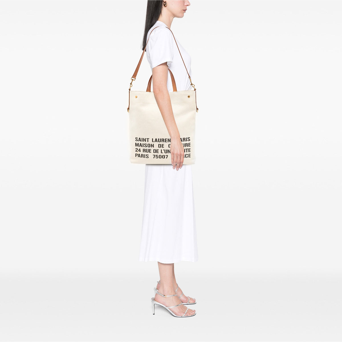 Saint Laurent Canvas Stencil Logo Convertible Tote