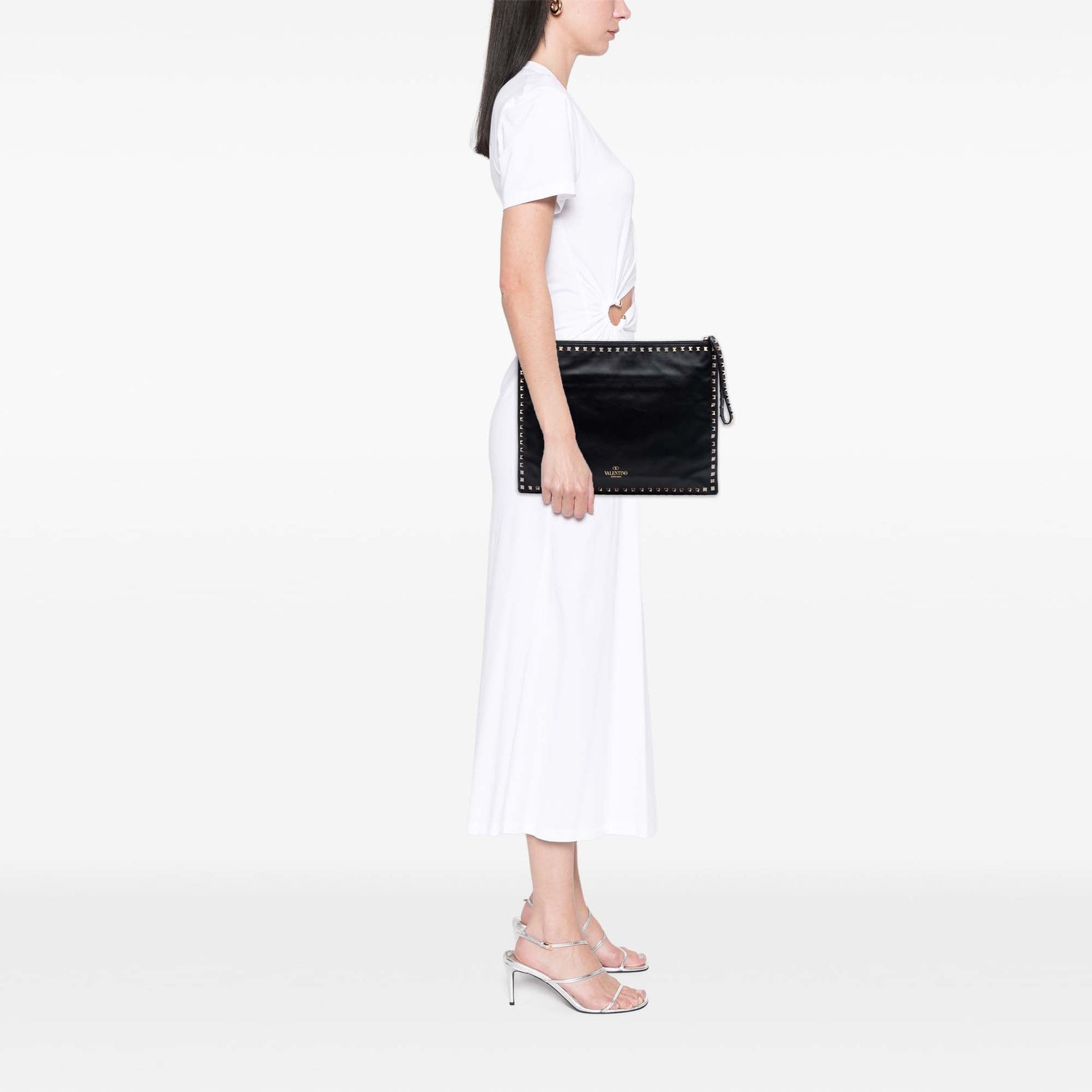 Valentino Large Leather Rockstud Clutch