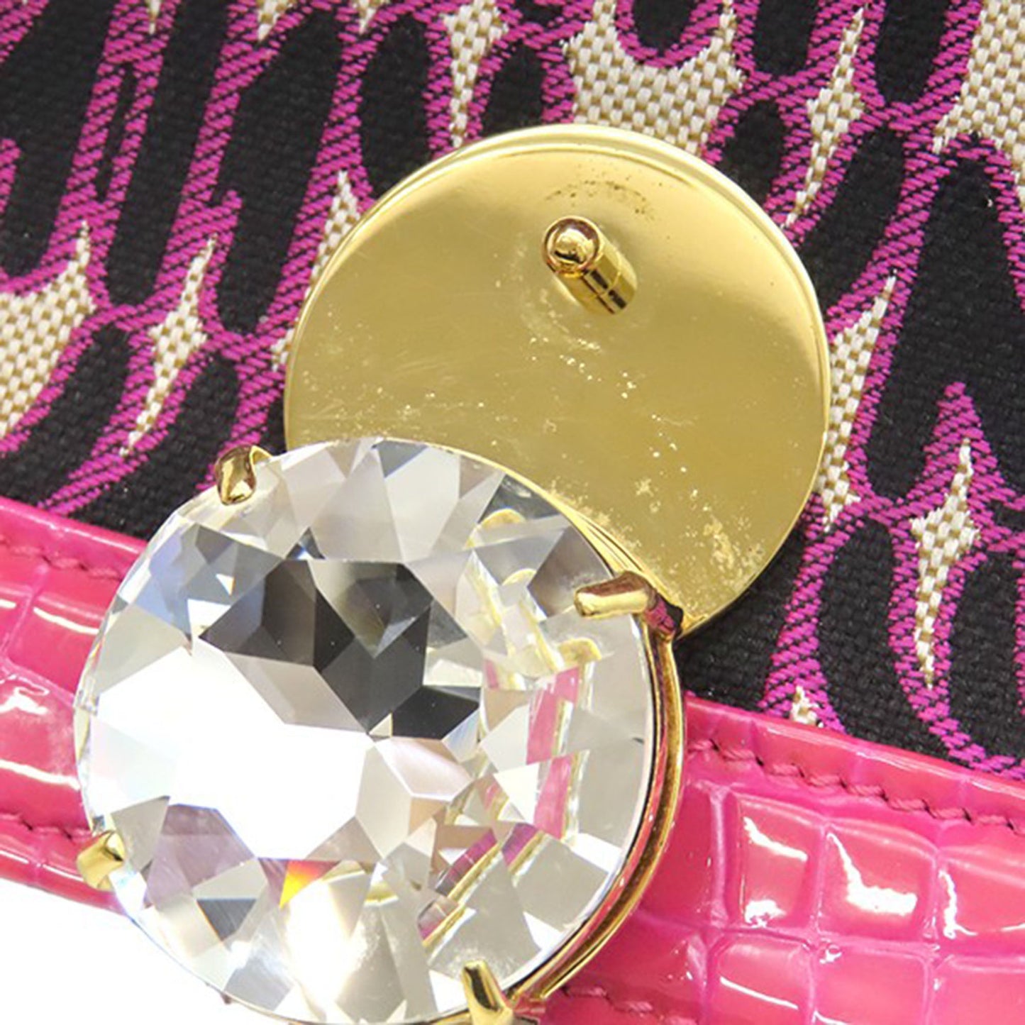 Miu Miu MM Paris Emiuticon Jacquard and Croc Embossed Patent Crystal Chain Crossbody