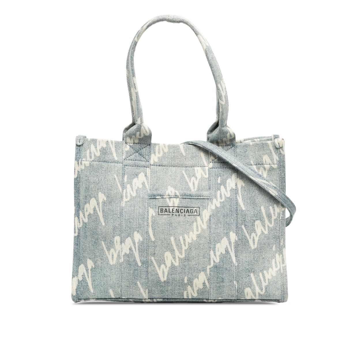 Balenciaga Small Denim Scribble Logo Hardware Satchel — Blue