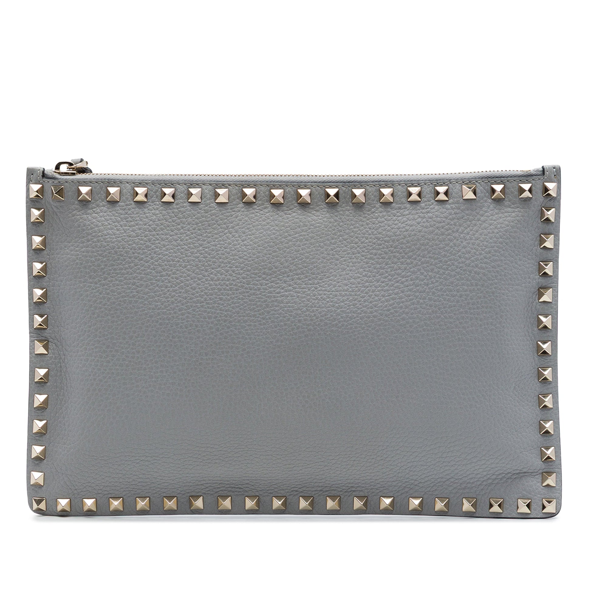 Valentino Grained Calfskin Rockstud Zip Clutch