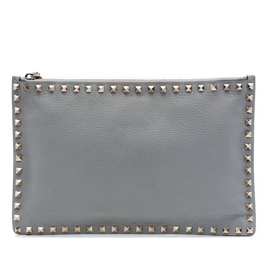 Valentino Grained Calfskin Rockstud Zip Clutch