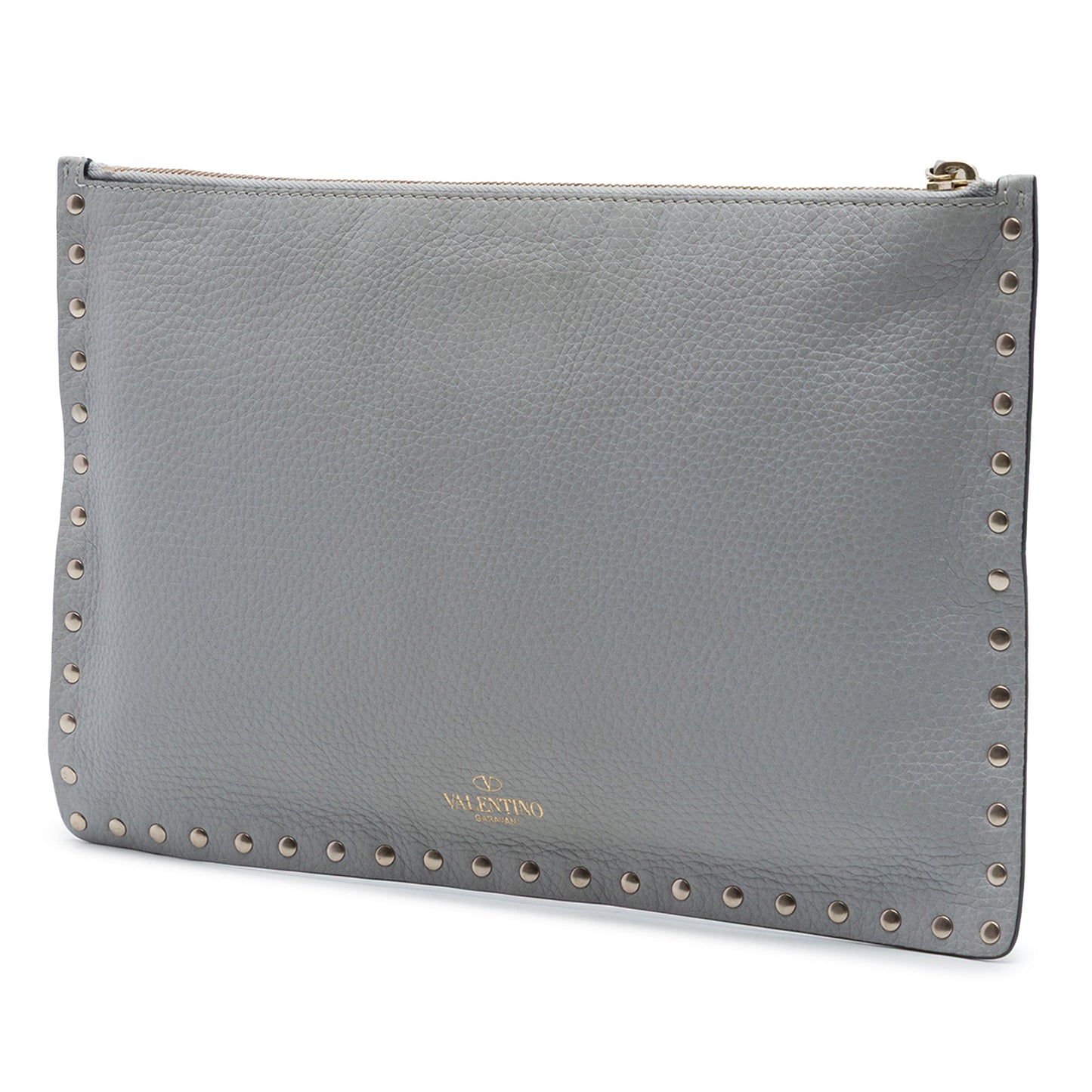Valentino Grained Calfskin Rockstud Zip Clutch