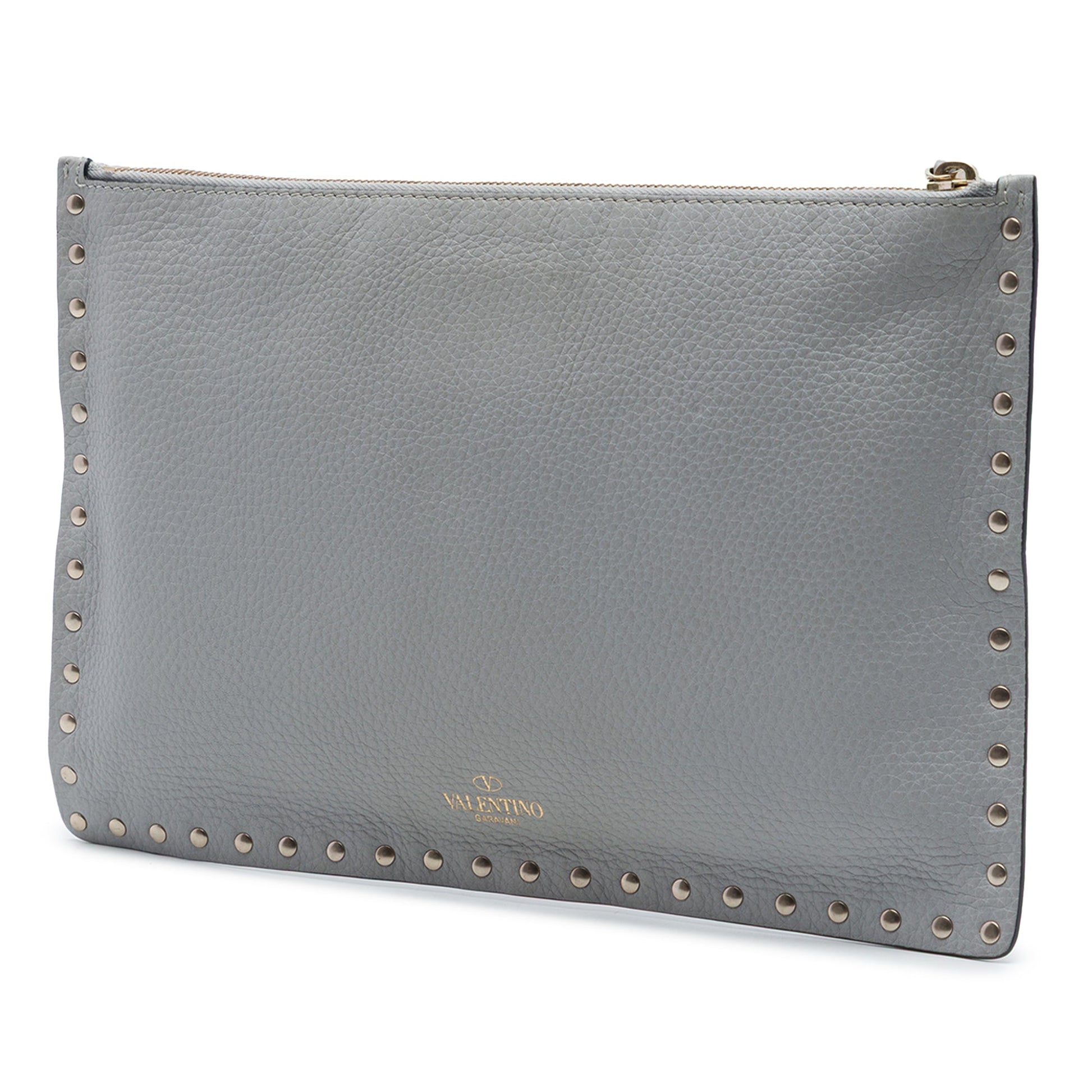 Valentino Grained Calfskin Rockstud Zip Clutch