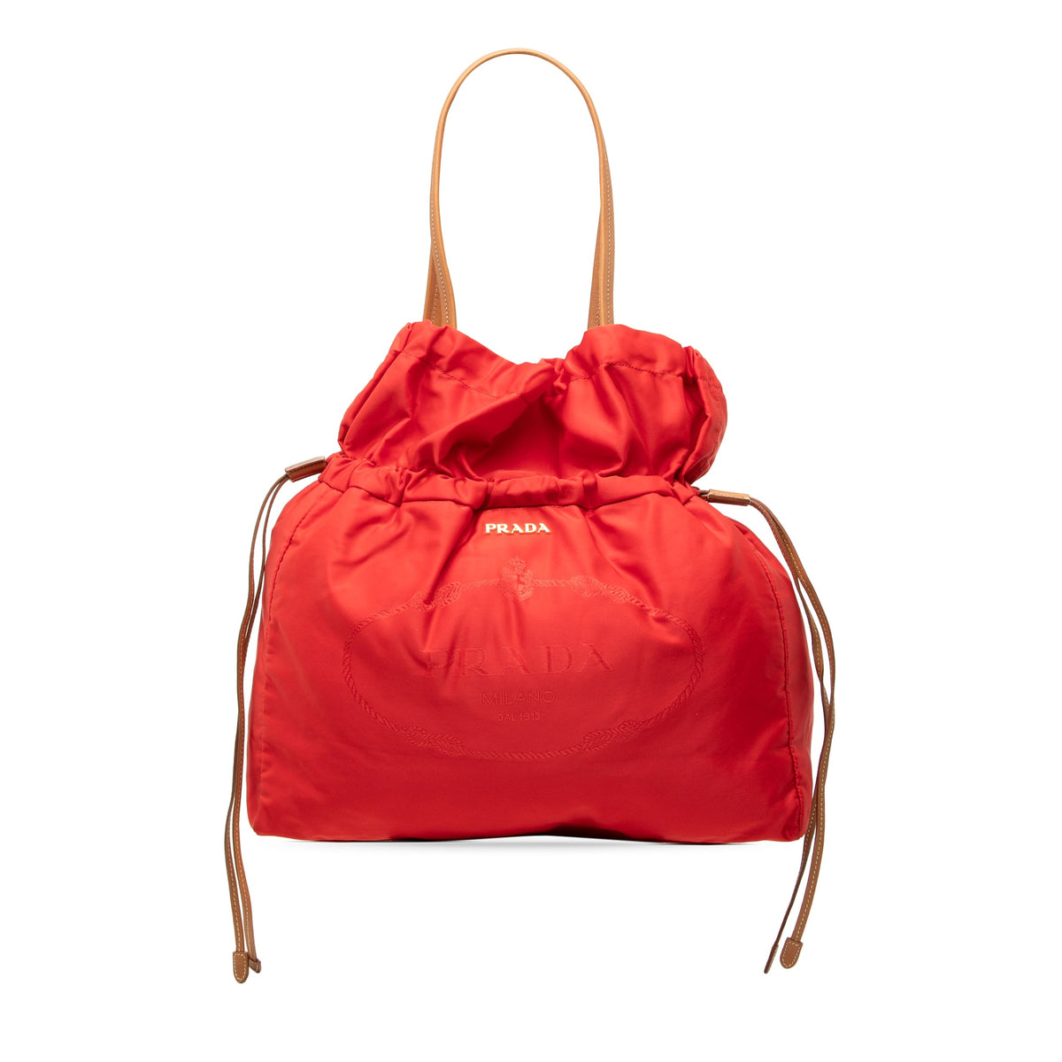 Prada Tessuto Logo Drawstring Tote — Red
