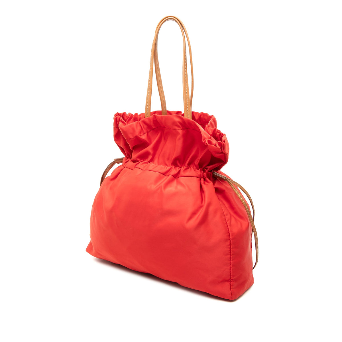 Prada Tessuto Logo Drawstring Tote — Red