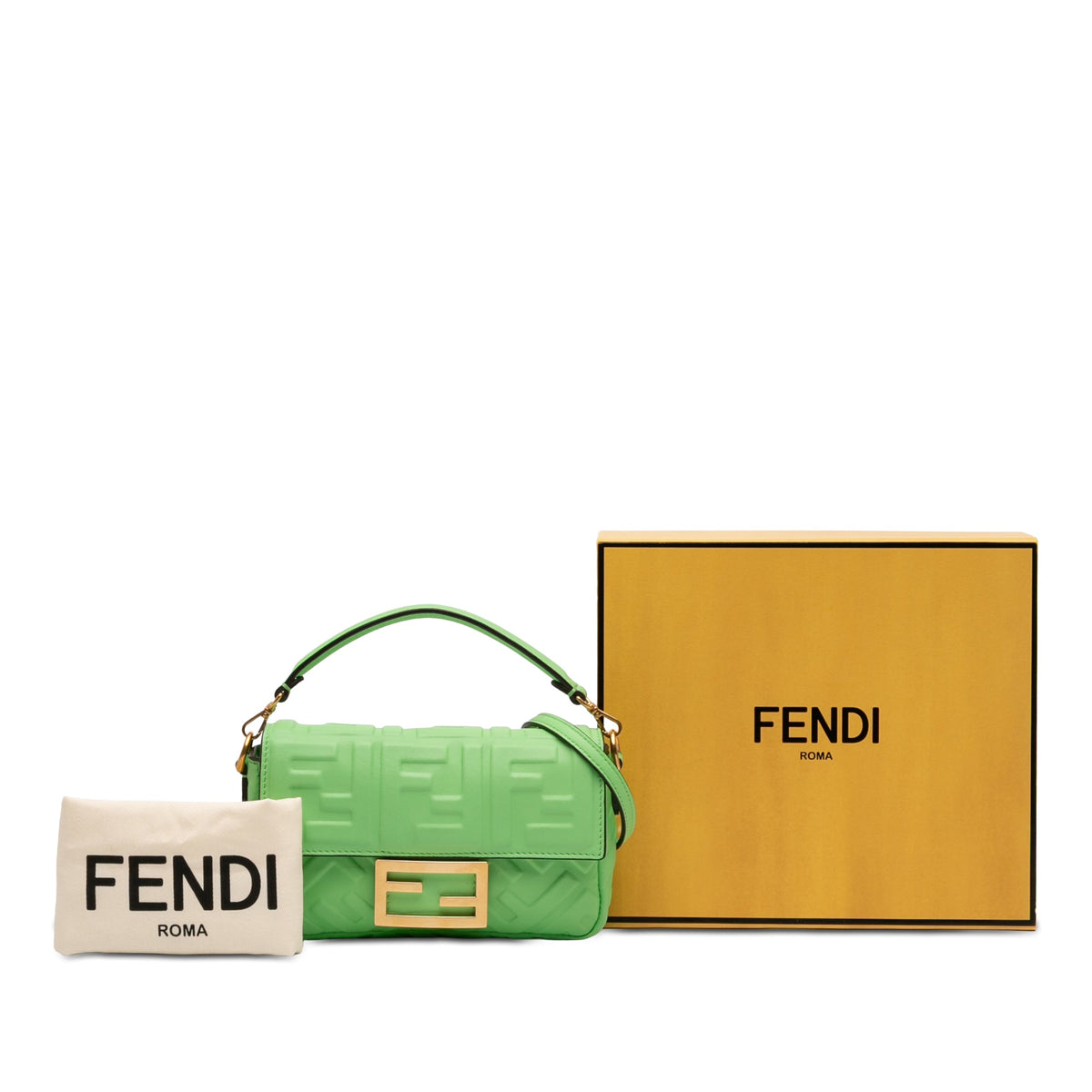 Fendi Mini Zucca Embossed Leather Baguette Satchel