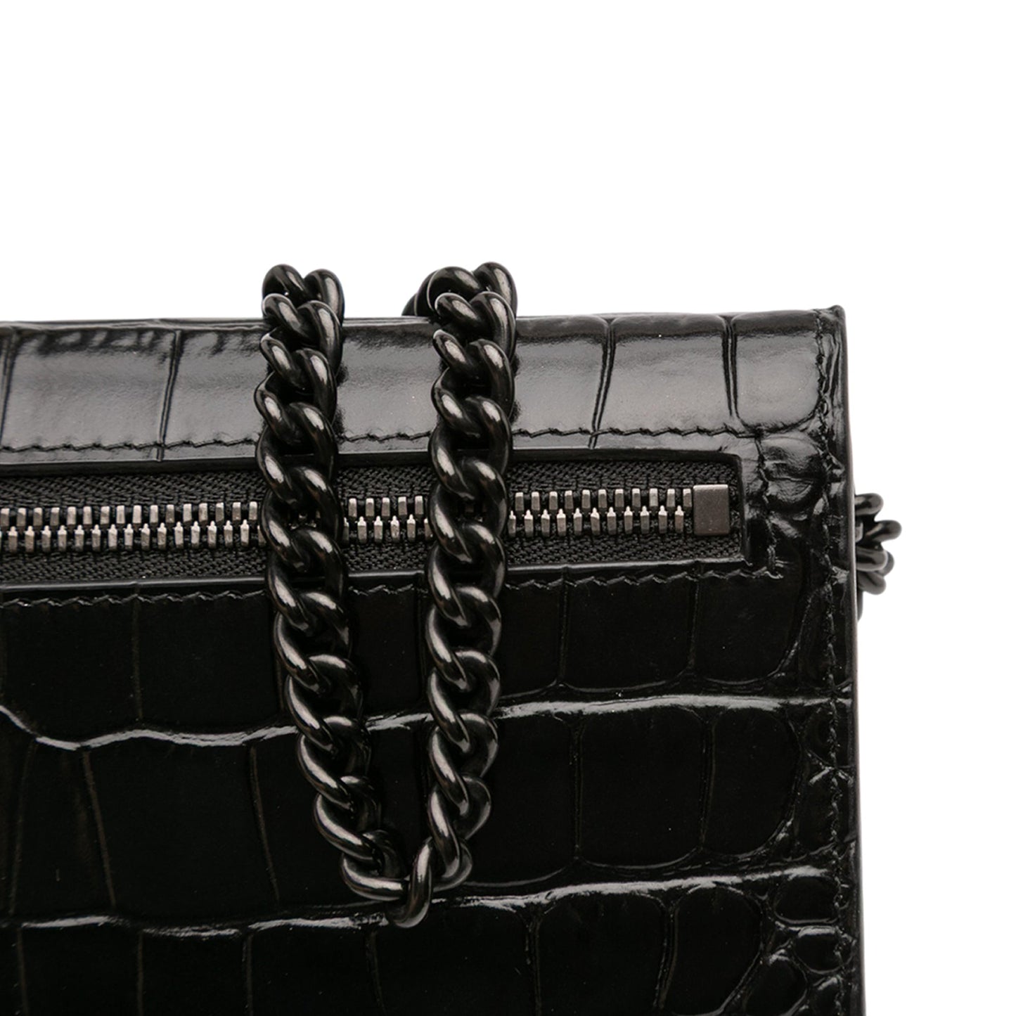 Balenciaga Croc Embossed Leather BB Phone Holder with Chain