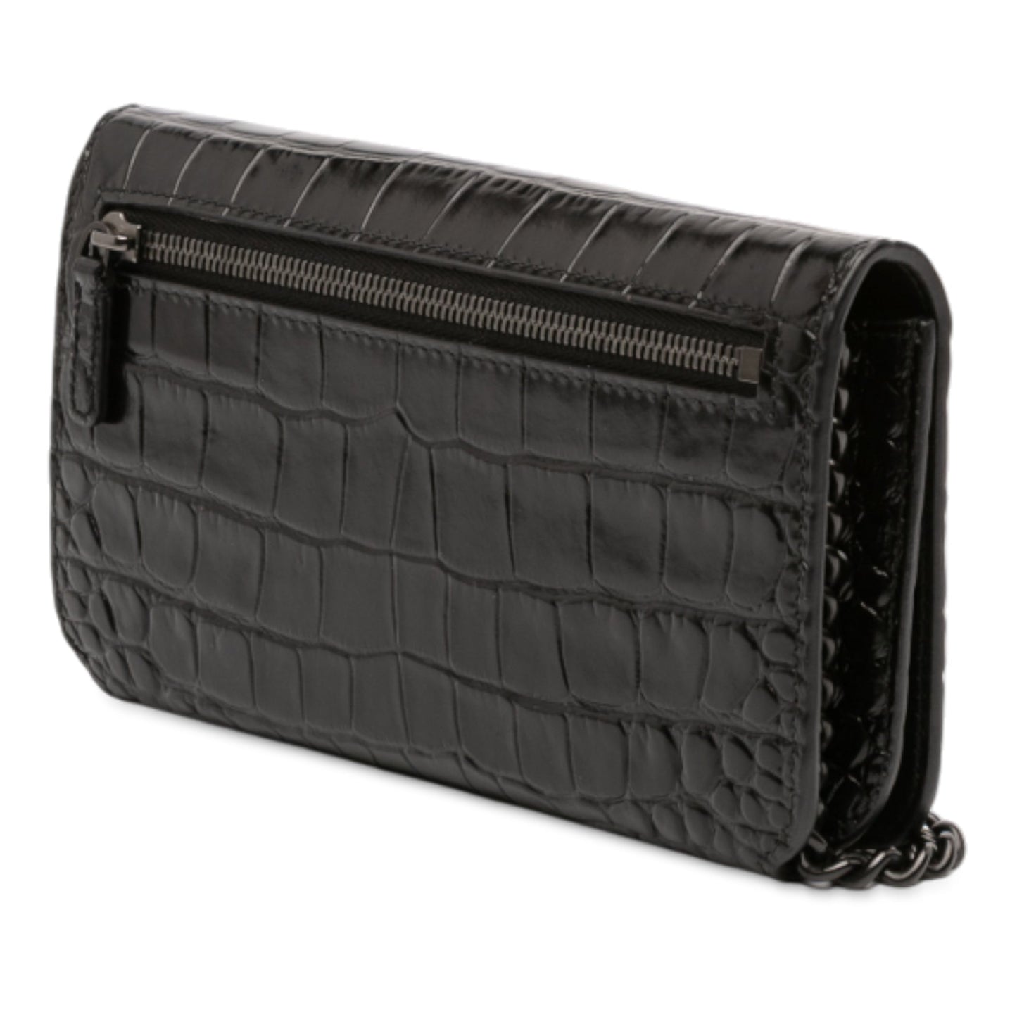 Balenciaga Croc Embossed Leather BB Phone Holder with Chain