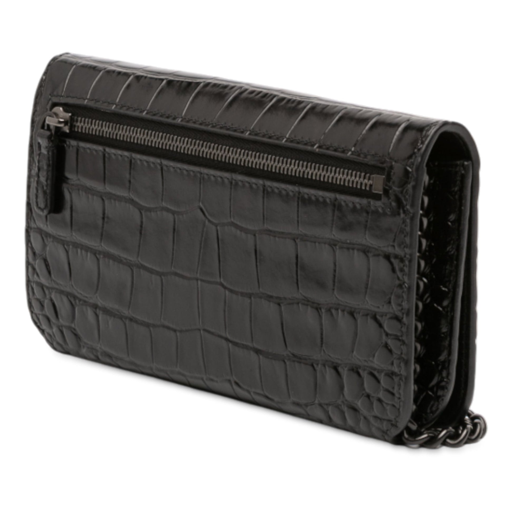 Balenciaga Croc Embossed Leather BB Phone Holder with Chain