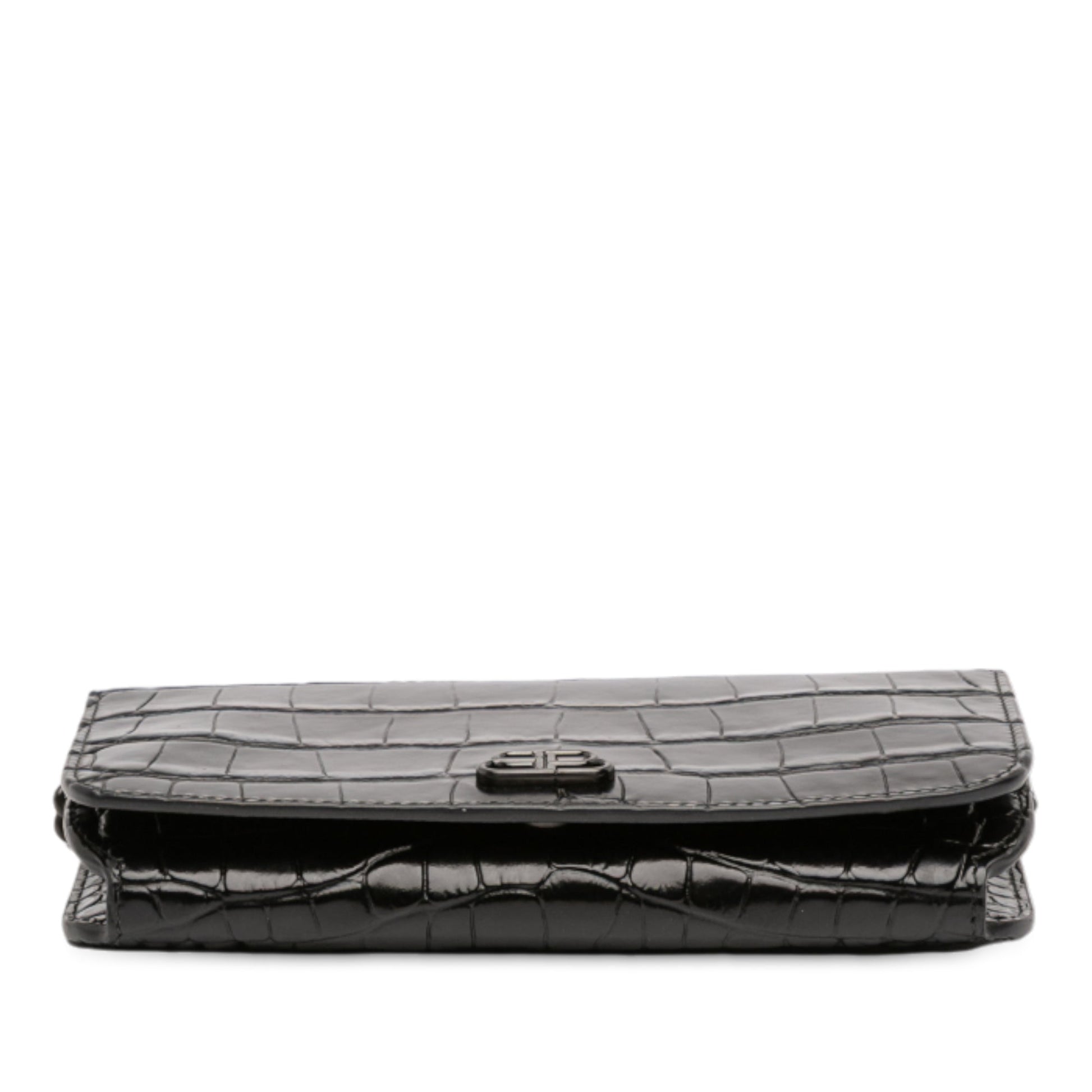Balenciaga Croc Embossed Leather BB Phone Holder with Chain