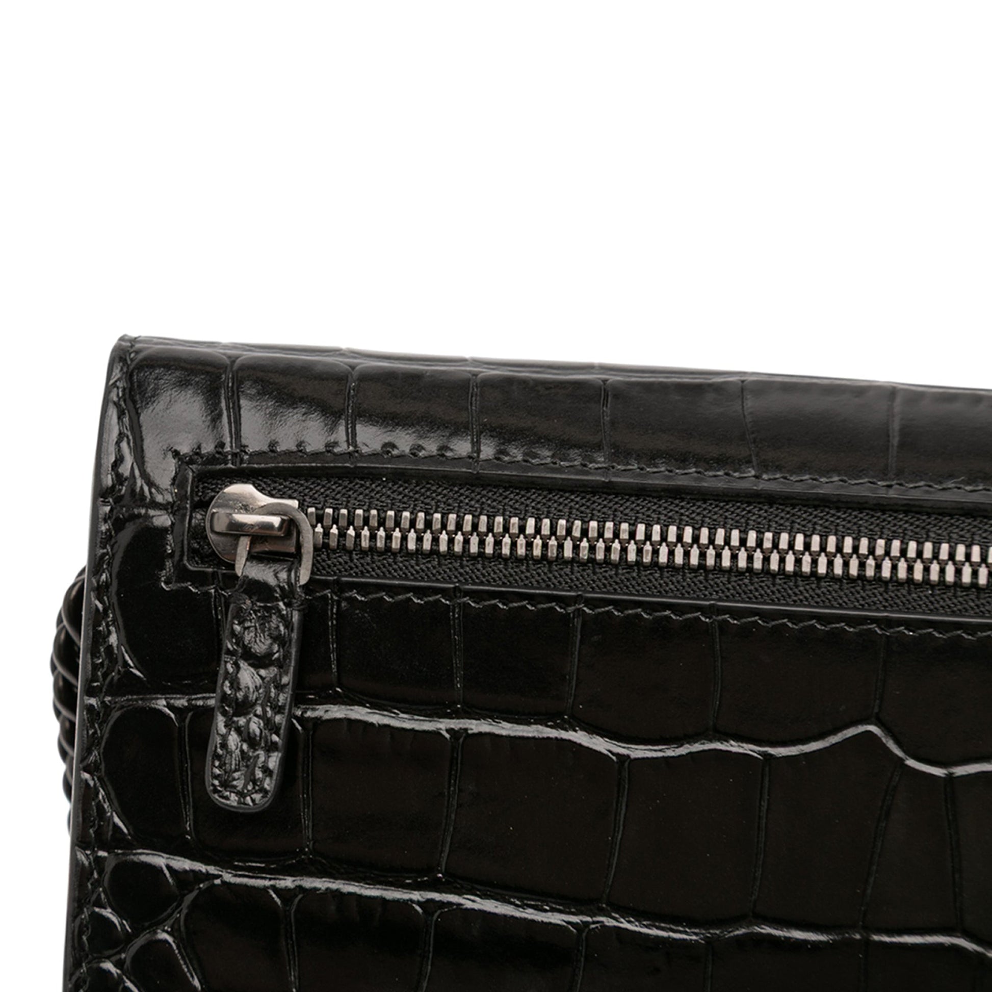 Balenciaga Croc Embossed Leather BB Phone Holder with Chain