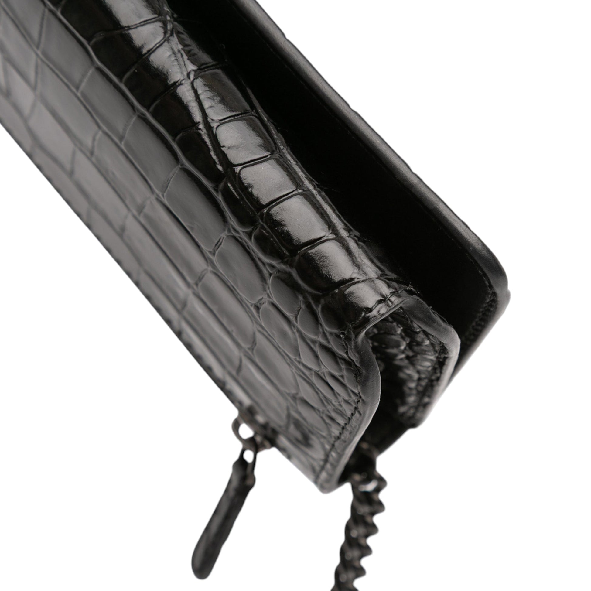 Balenciaga Croc Embossed Leather BB Phone Holder with Chain