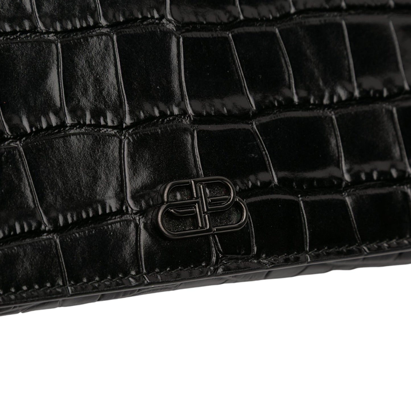 Balenciaga Croc Embossed Leather BB Phone Holder with Chain