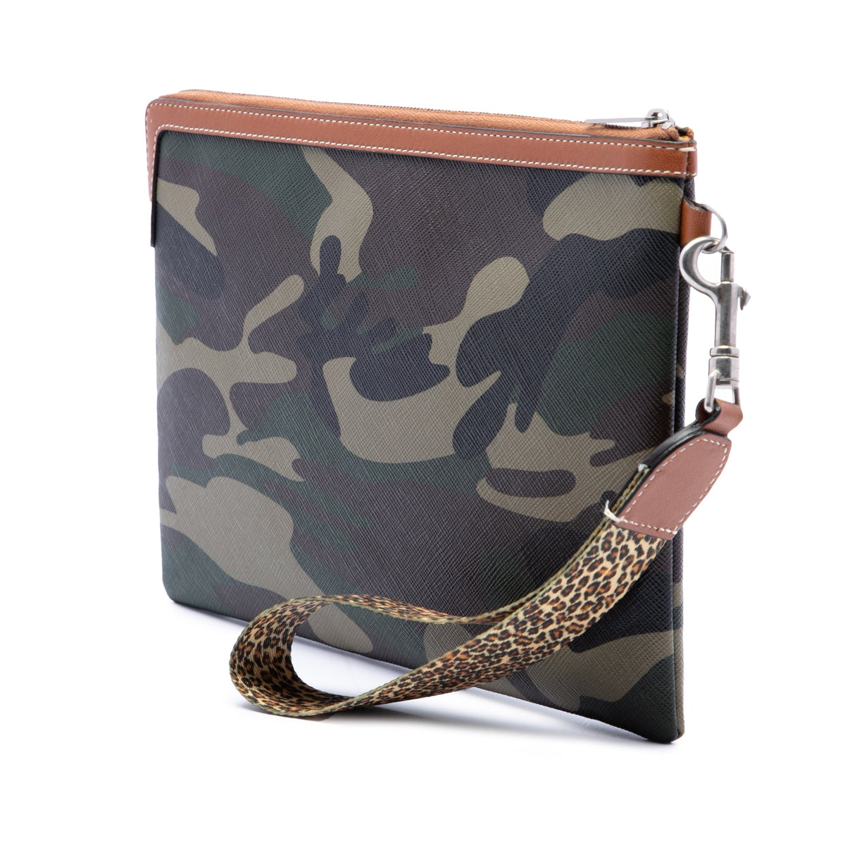 Celine Small Camouflage Coated Canvas Pouch with Strap — Green