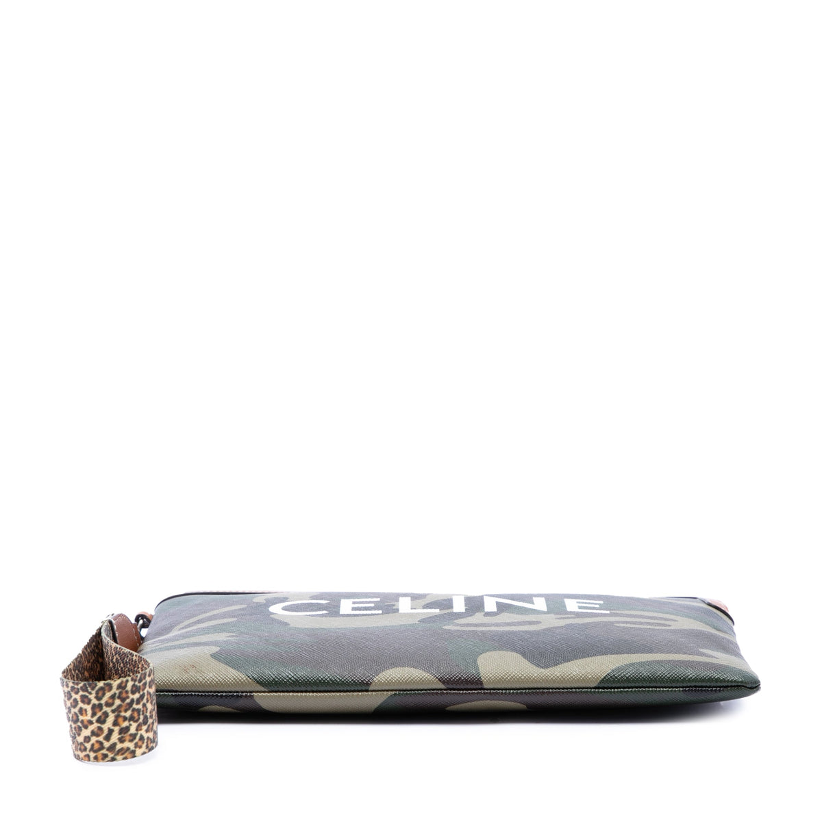 Celine Small Camouflage Coated Canvas Pouch with Strap — Green