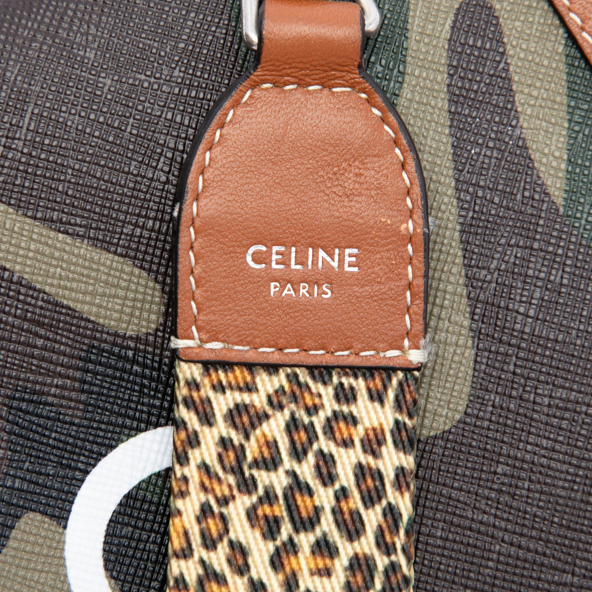 Celine Small Camouflage Coated Canvas Pouch with Strap — Green
