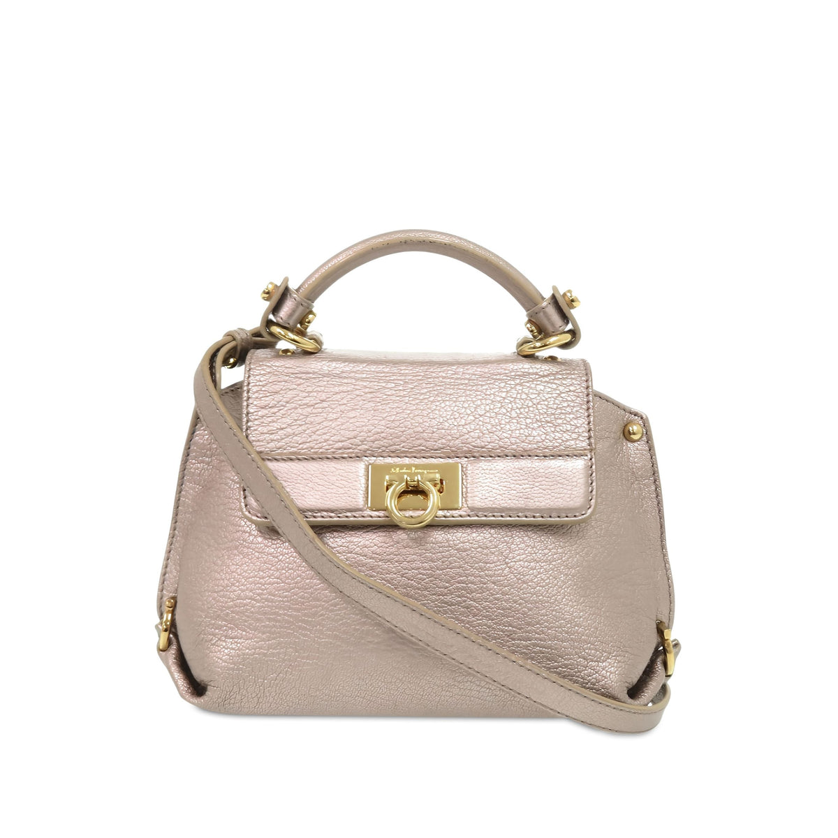Ferragamo Leather Gancini Satchel — Beige