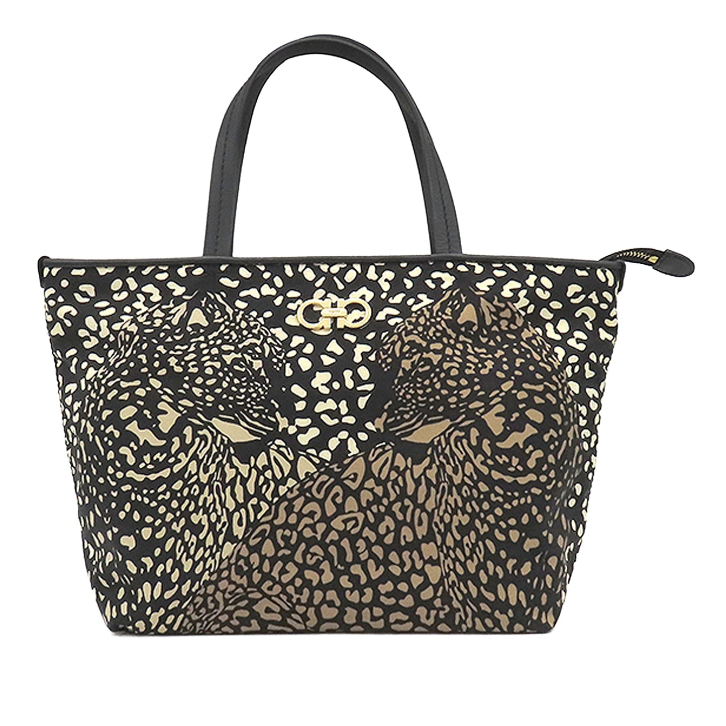 Ferragamo Nylon Leopard Print Double Gancini Tote