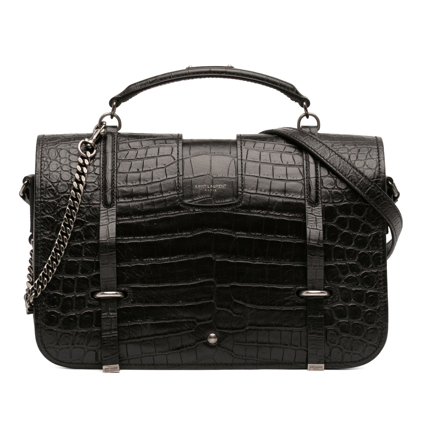 Saint Laurent Large Croc Embossed Leather Charlotte Flap Satchel