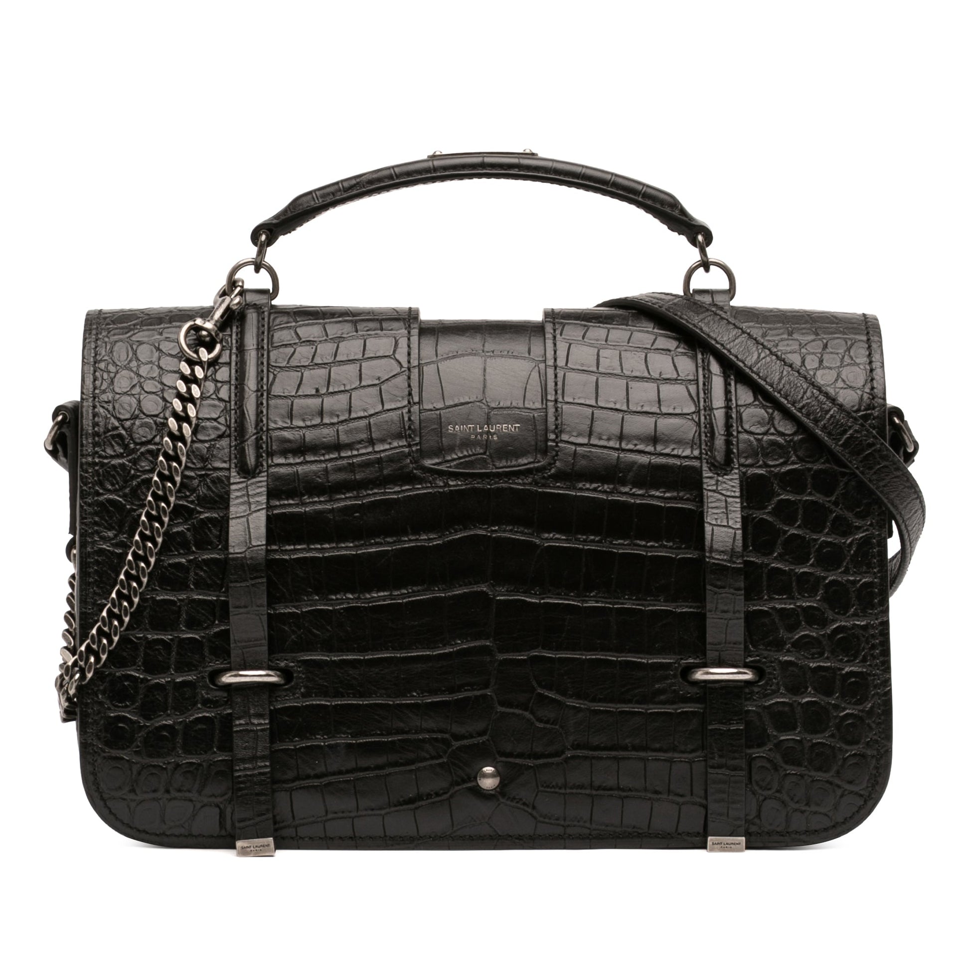 Saint Laurent Large Croc Embossed Leather Charlotte Flap Satchel