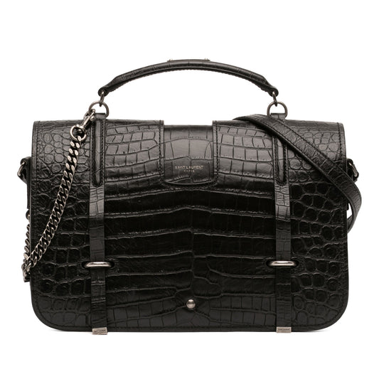 Saint Laurent Large Croc Embossed Leather Charlotte Flap Satchel