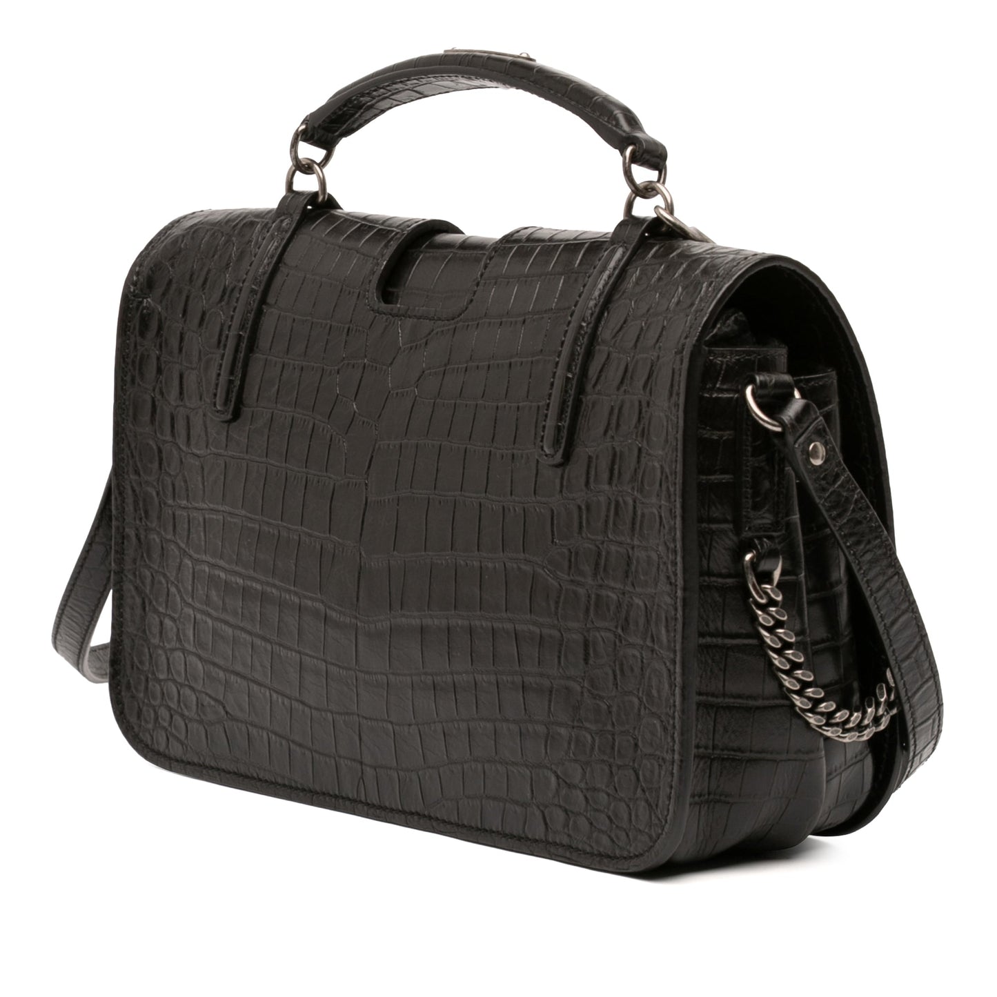 Saint Laurent Large Croc Embossed Leather Charlotte Flap Satchel