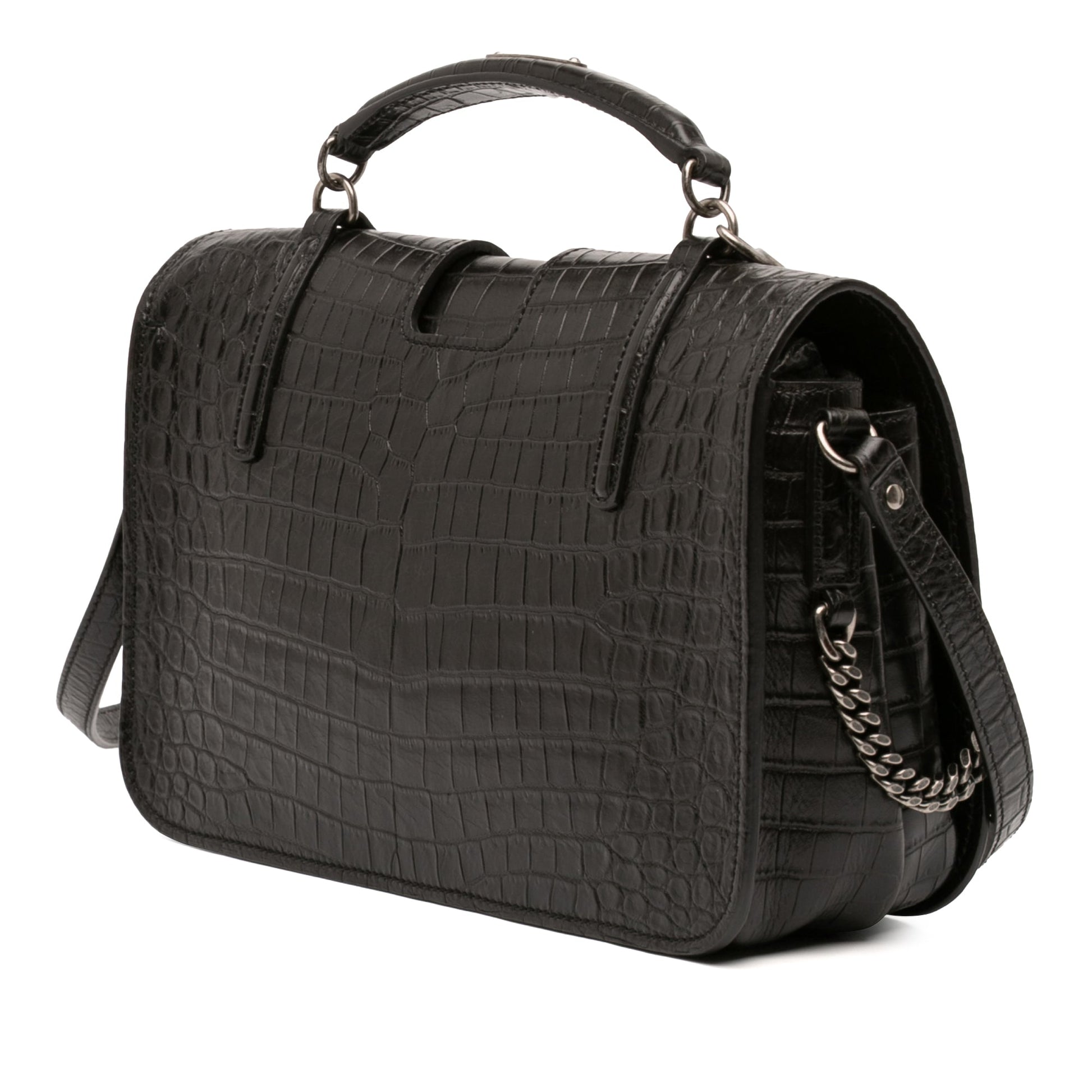 Saint Laurent Large Croc Embossed Leather Charlotte Flap Satchel