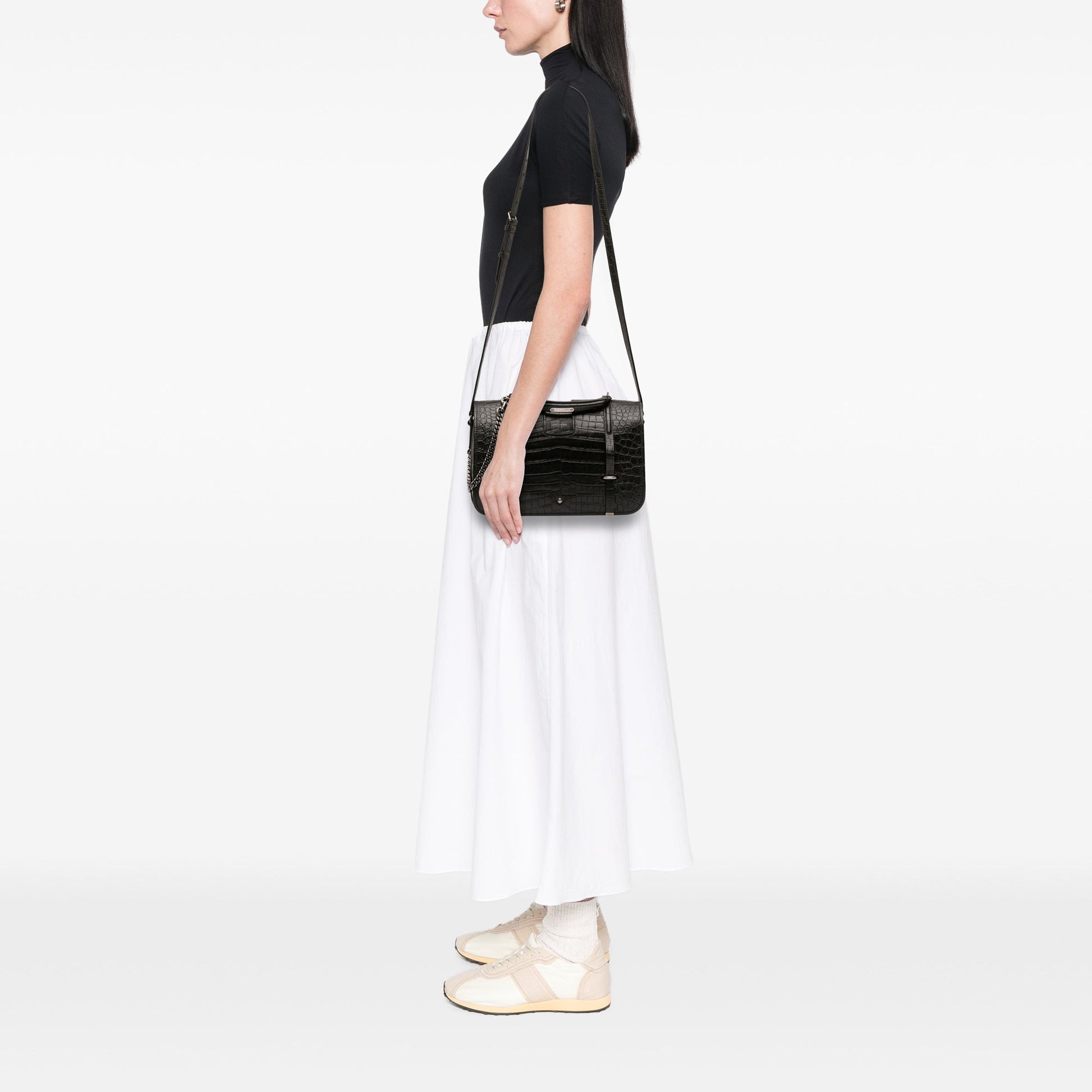 Saint Laurent Large Croc Embossed Leather Charlotte Flap Satchel