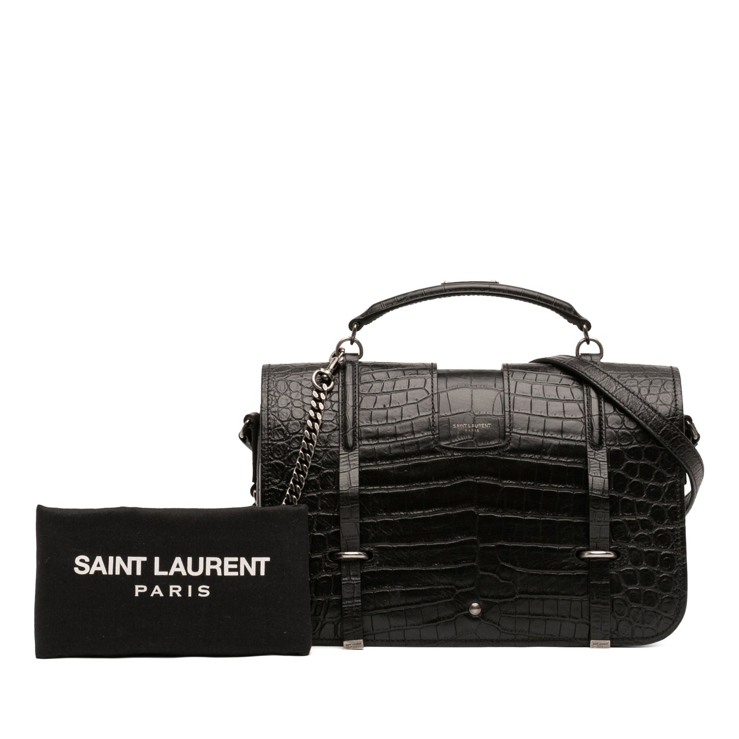 Saint Laurent Large Croc Embossed Leather Charlotte Flap Satchel