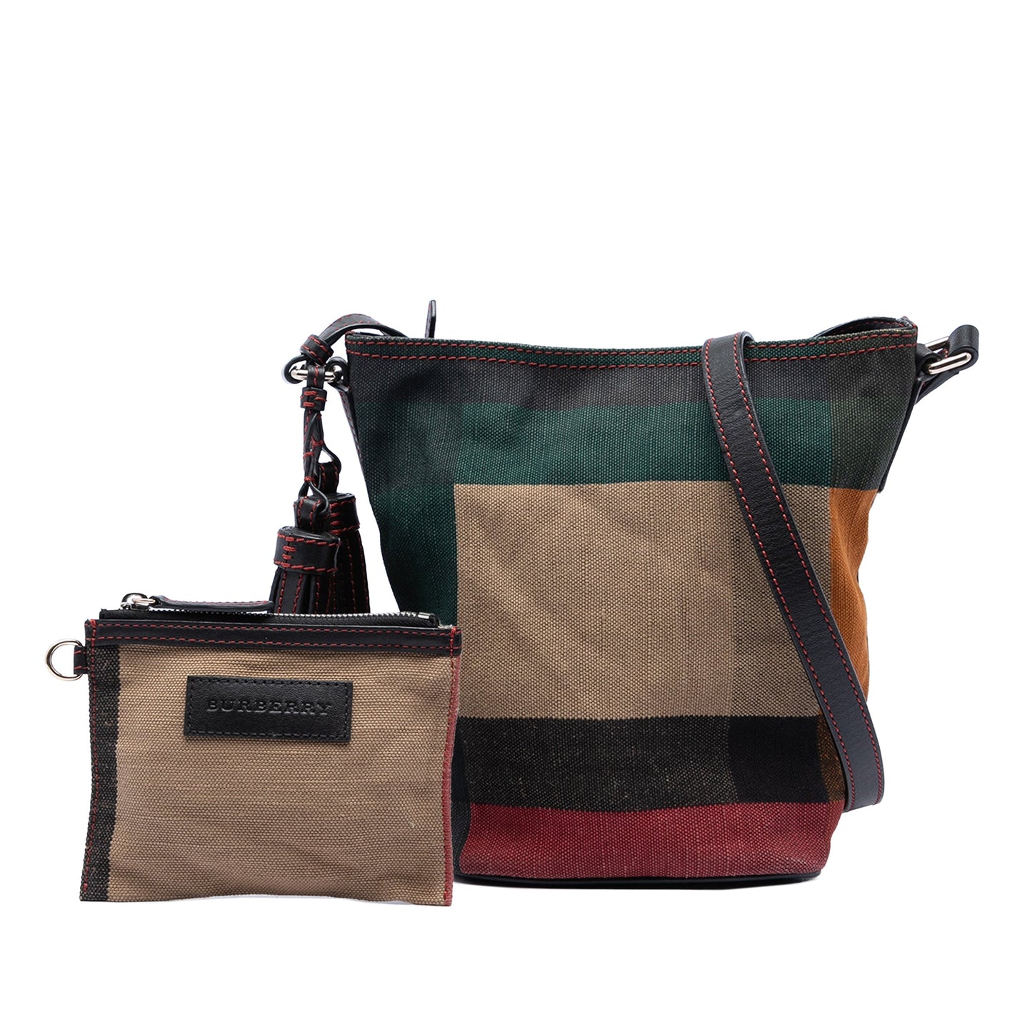 Burberry Mini Mega Check Canvas Ashby Tassel Bucket Bag