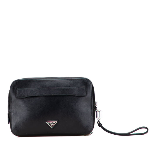 Prada Saffiano Portfolio Double Zip Clutch