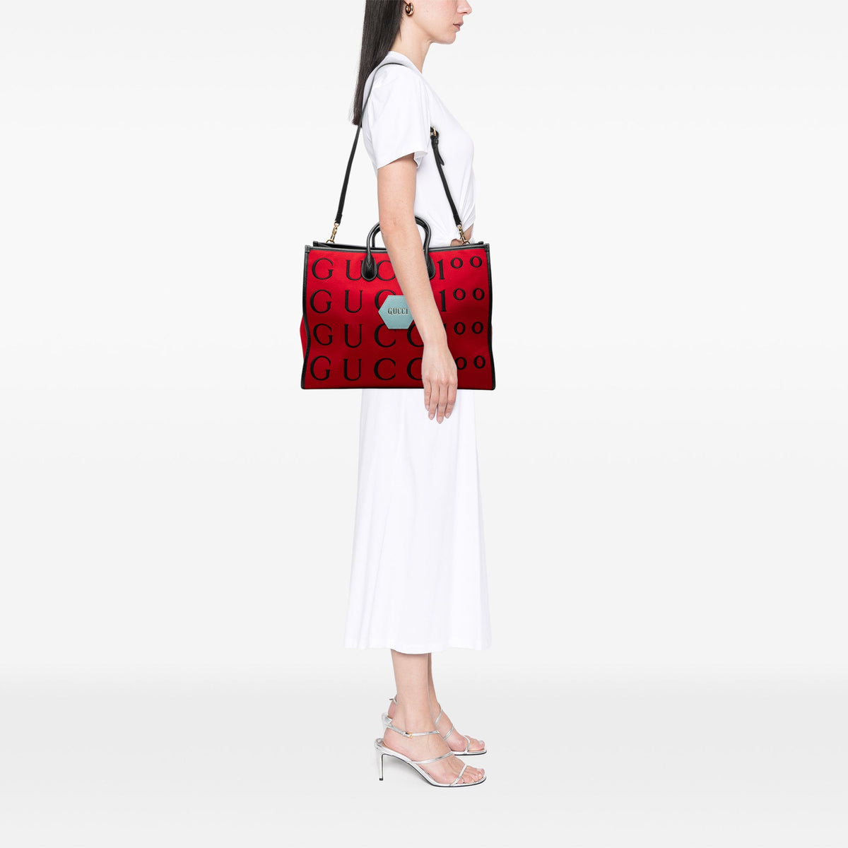 Gucci 100th Anniversary Calfskin Trimmed Felt Script Logo Shopping Tote