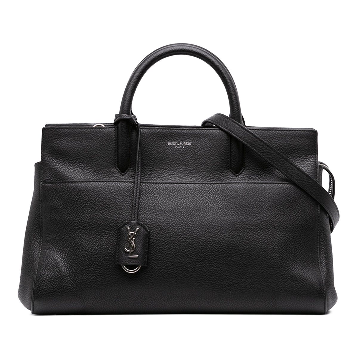 Saint Laurent Small Grained Calfskin Cabas Rive Gauche Satchel — Black