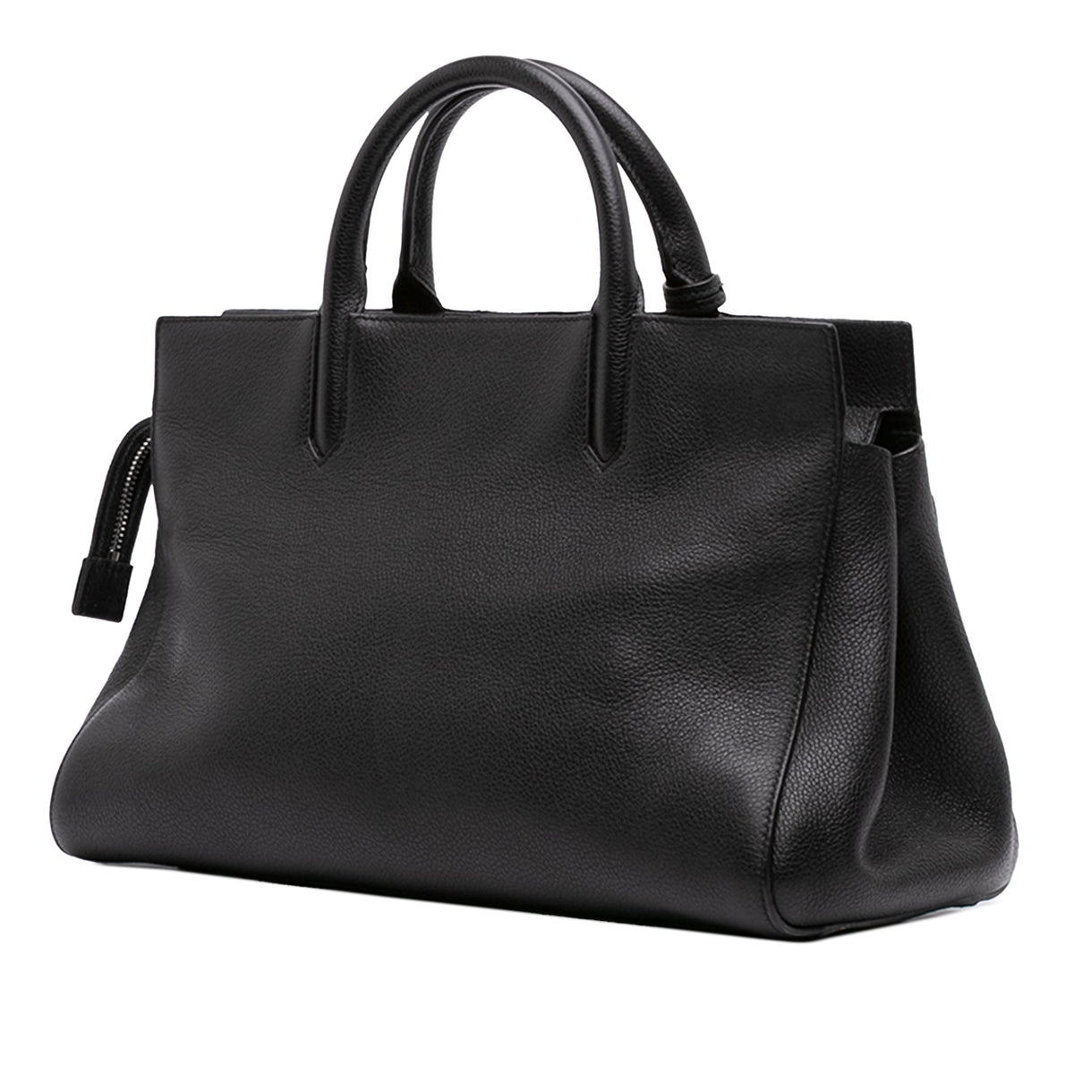 Saint Laurent Small Grained Calfskin Cabas Rive Gauche Satchel — Black
