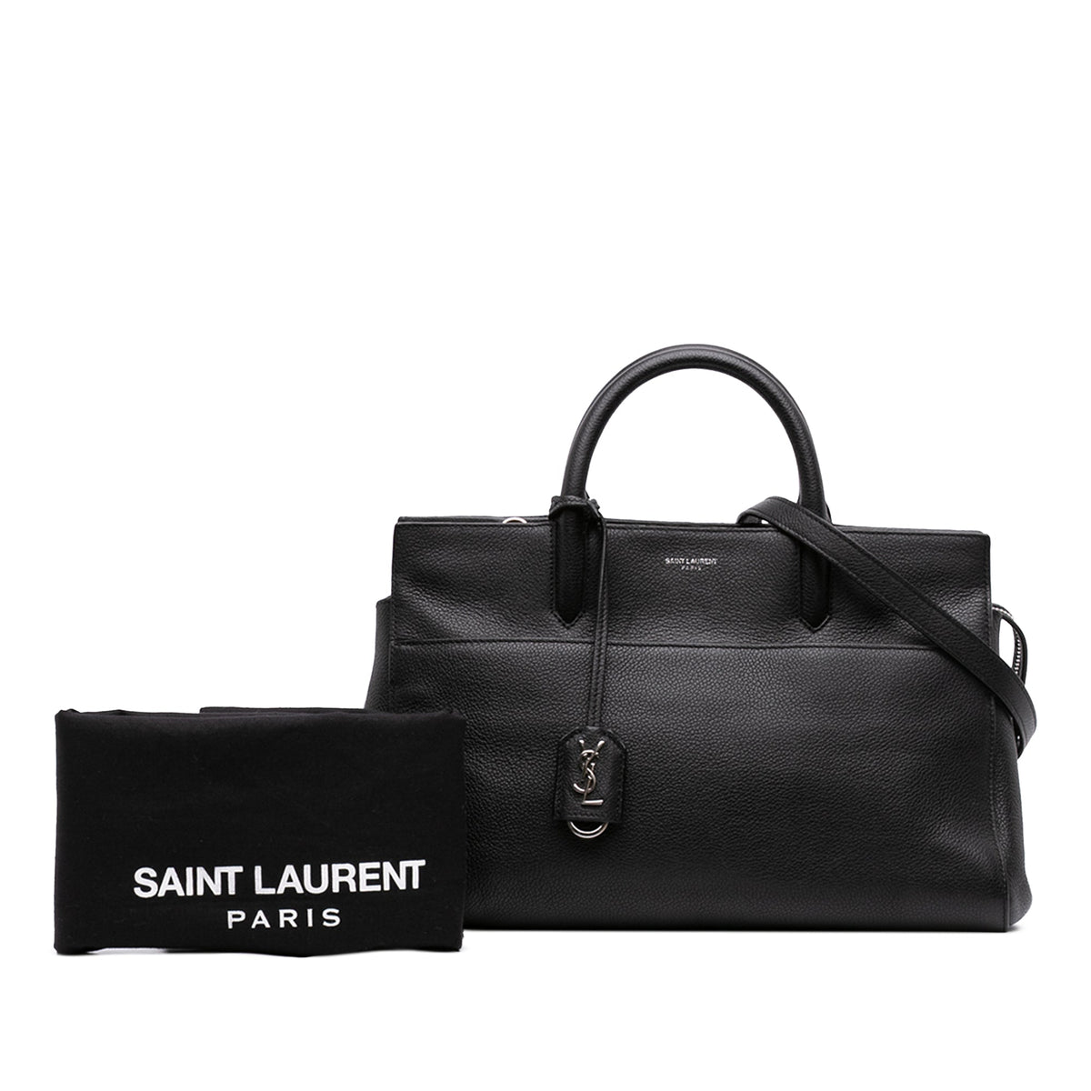 Saint Laurent Small Grained Calfskin Cabas Rive Gauche Satchel — Black