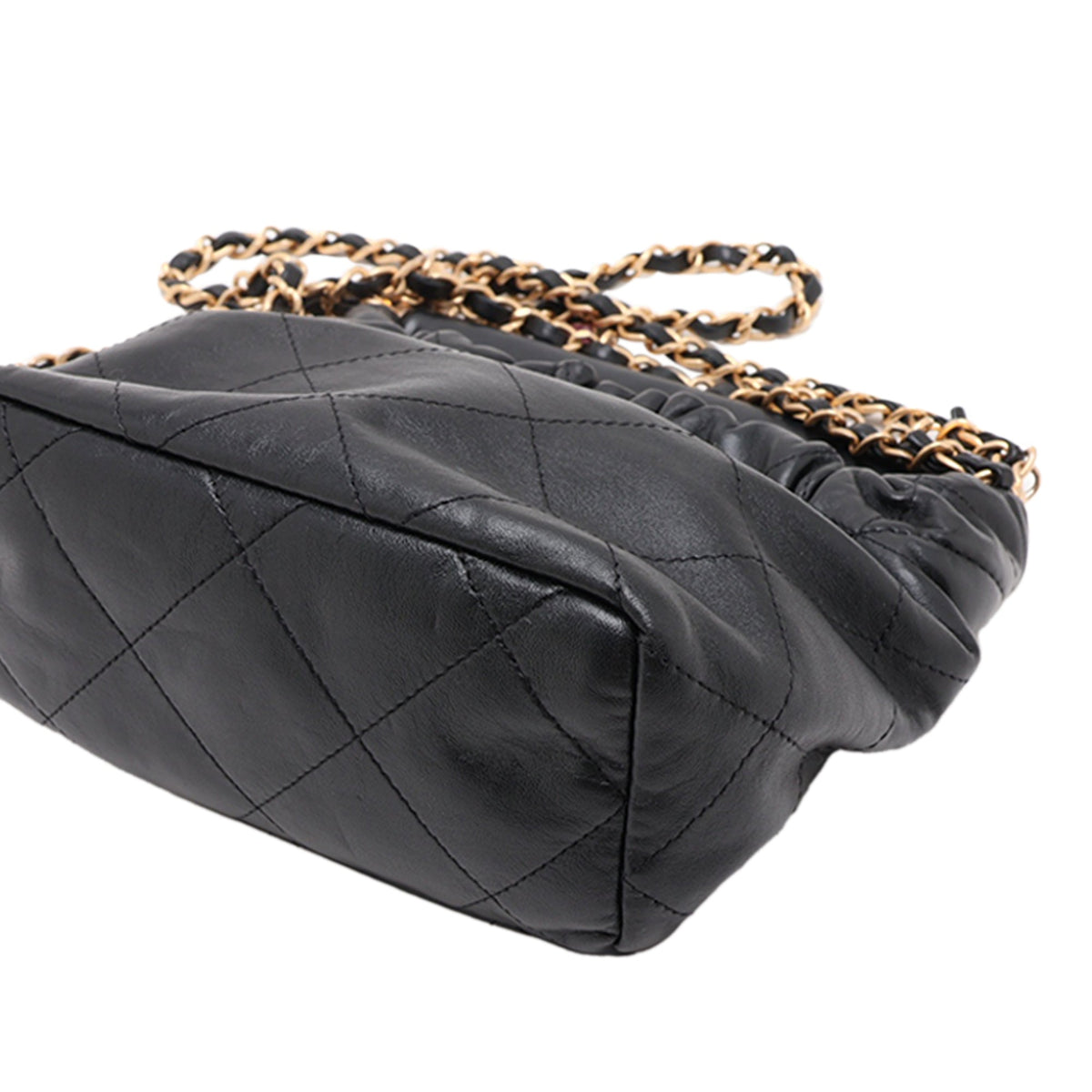 Chanel Small Quilted Lambskin Resin Charms Chain Bucket Bag — Black