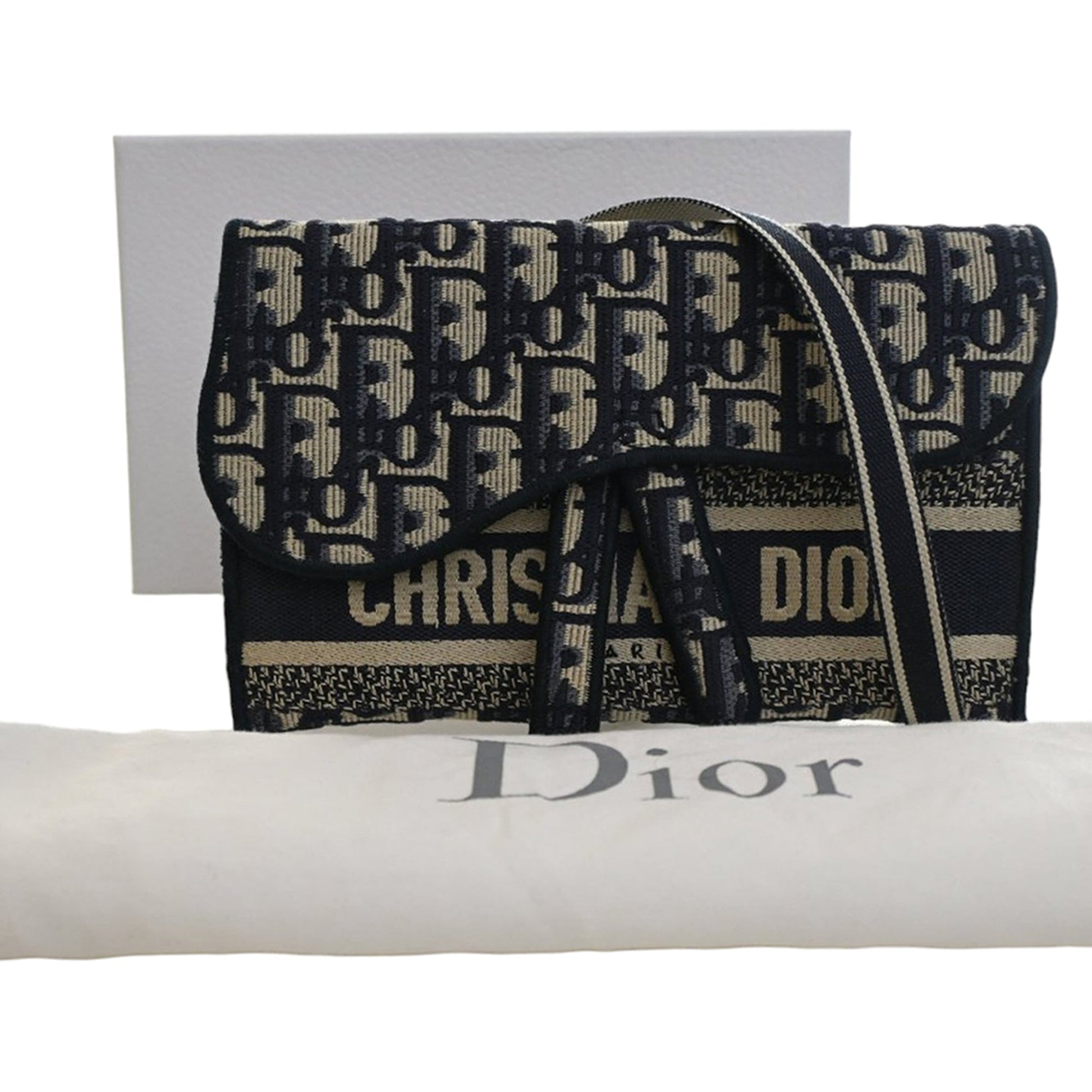Dior Oblique Canvas Embroidered Saddle Slim Belt Pouch