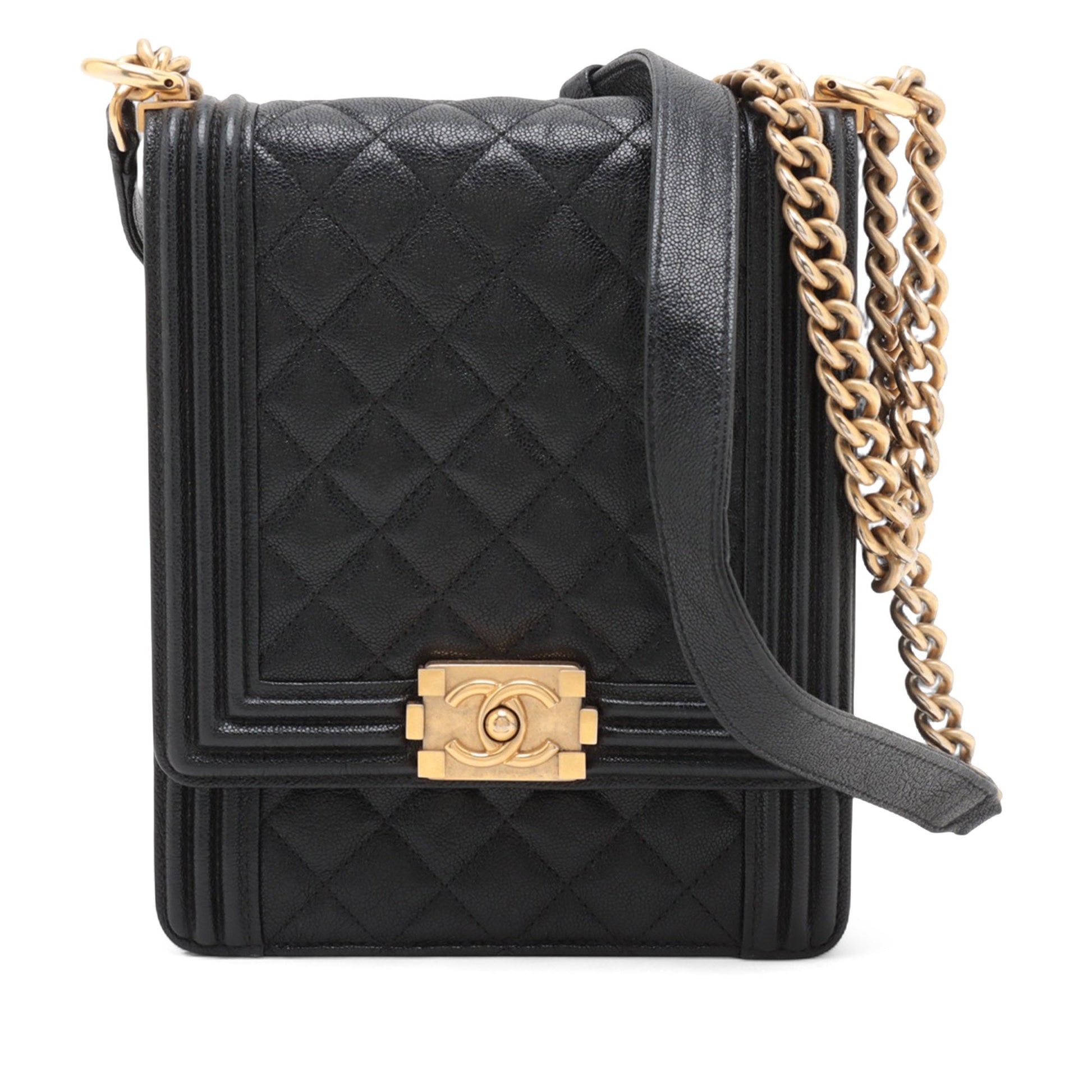 Chanel Quilted Caviar North South Boy Flap