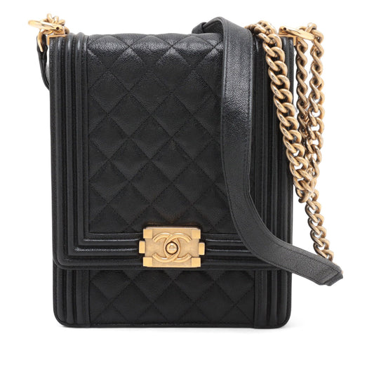 Chanel Quilted Caviar North South Boy Flap