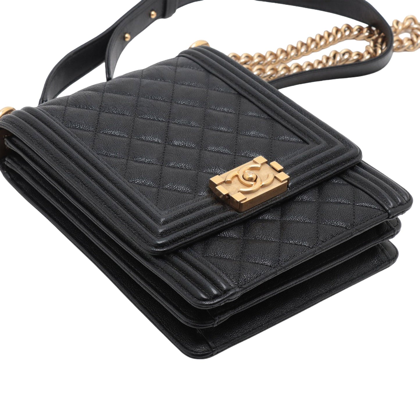 Chanel Quilted Caviar North South Boy Flap