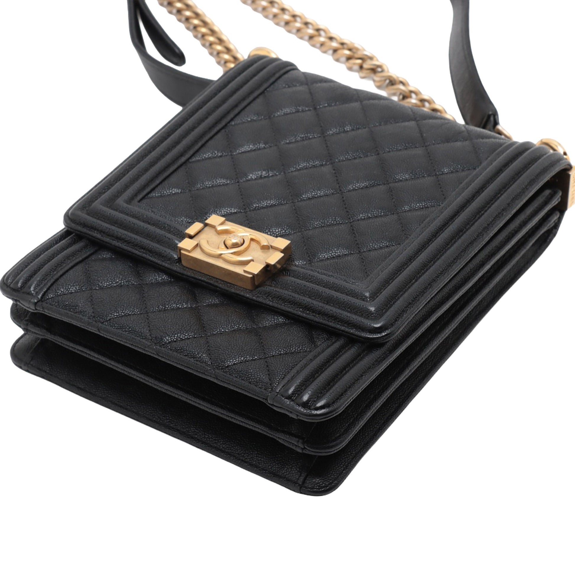 Chanel Quilted Caviar North South Boy Flap