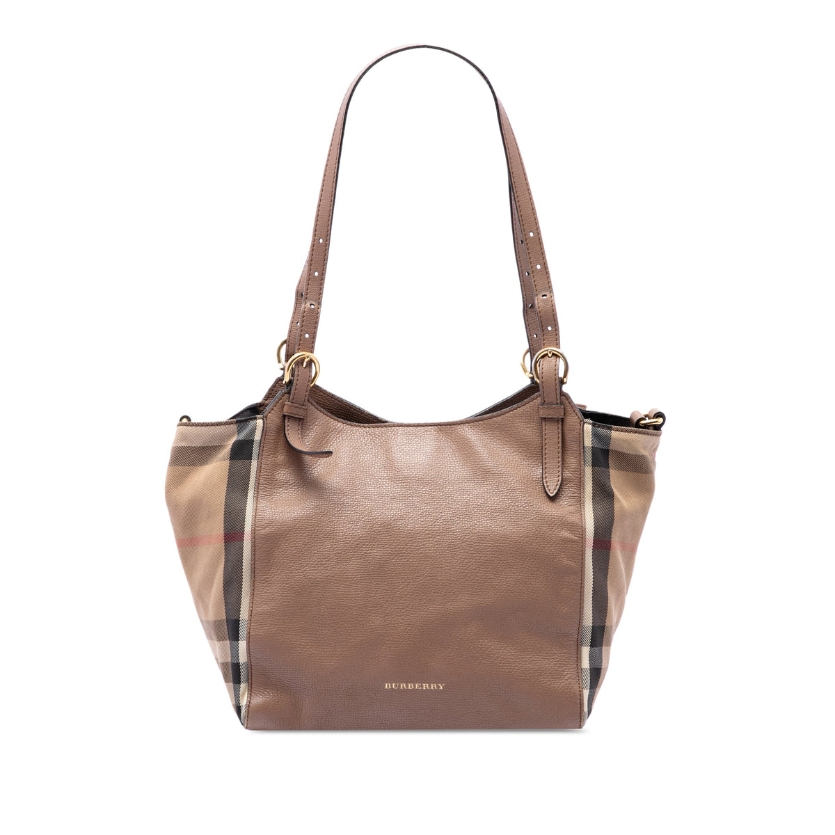 Burberry Small Derby Calfskin and House Check Canvas Canterbury Tote