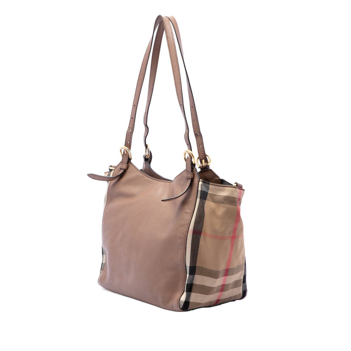 Burberry Small Derby Calfskin and House Check Canvas Canterbury Tote