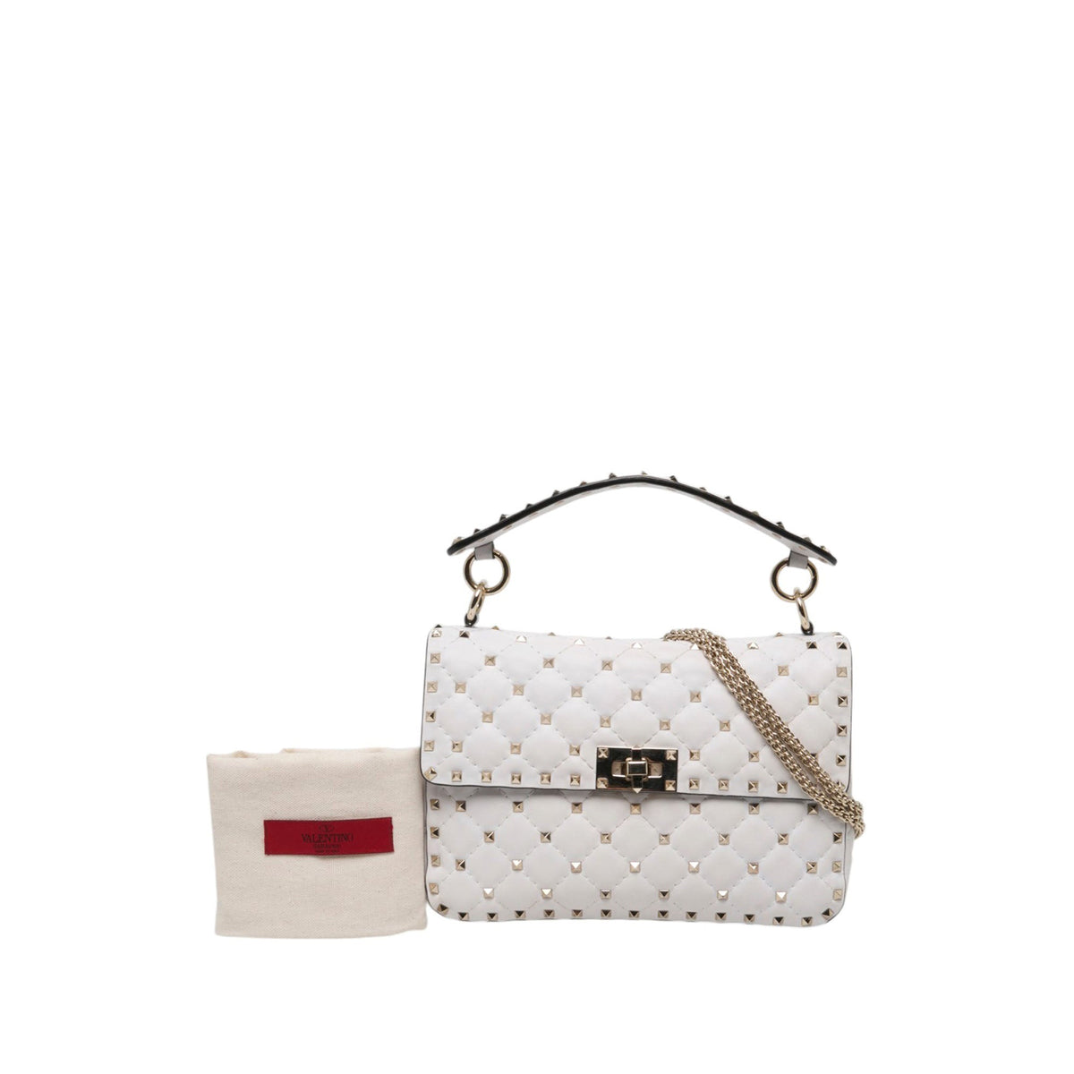 Valentino Medium Nappa Rockstud Spike Satchel — White