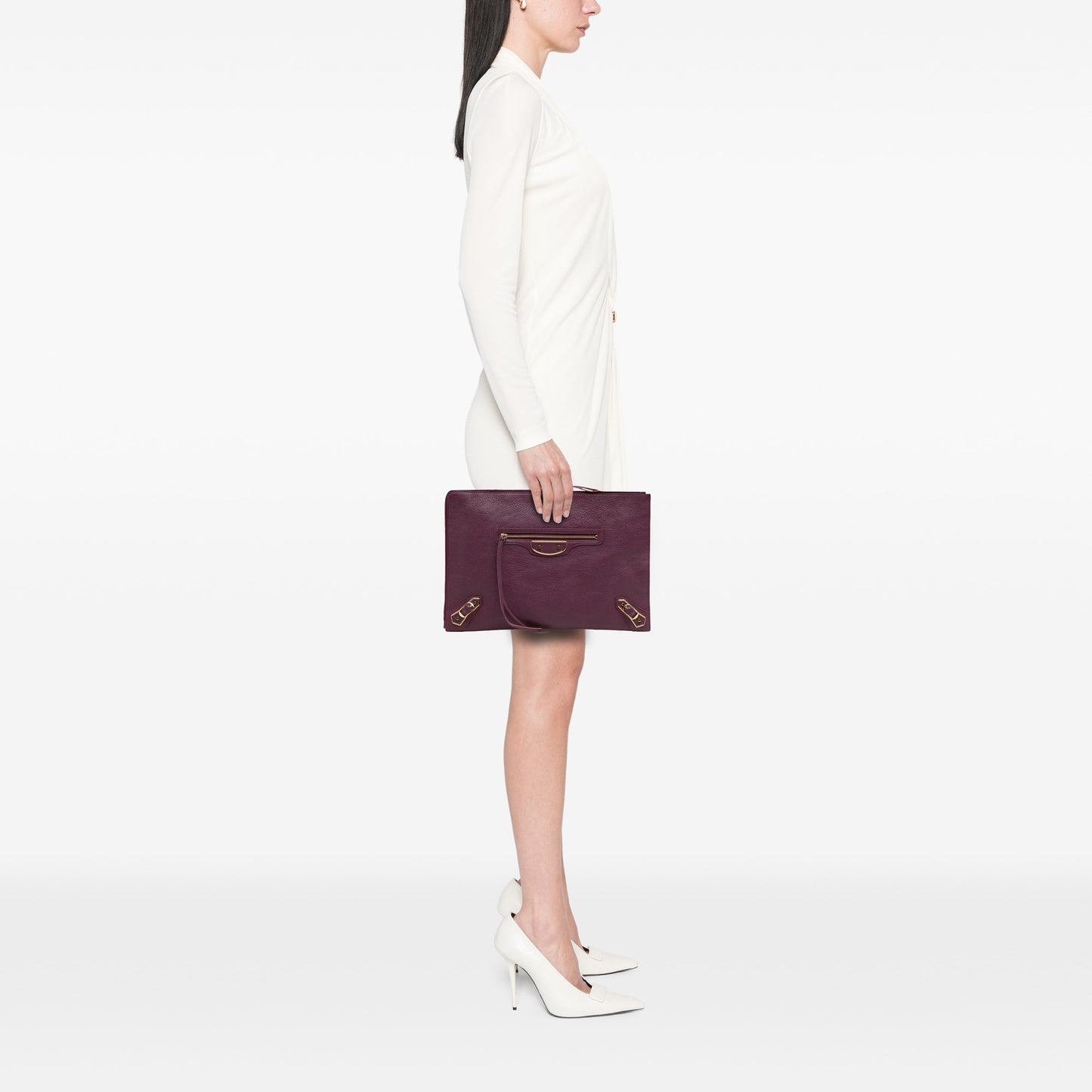 Balenciaga Goatskin Motocross Classic Metallic Edge Clutch