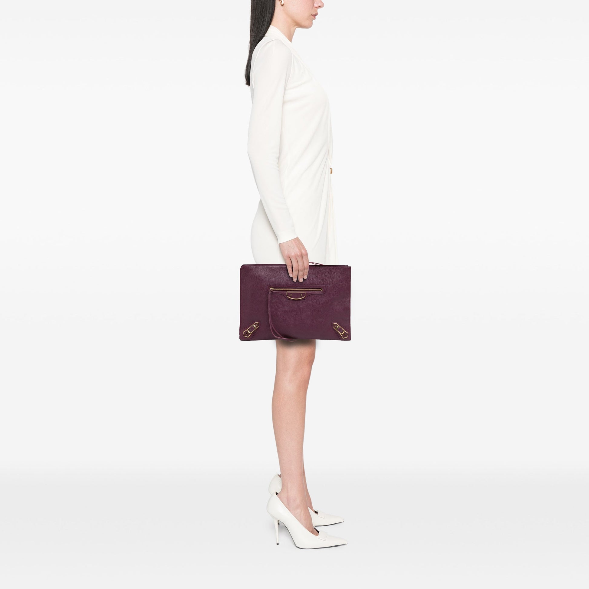 Balenciaga Goatskin Motocross Classic Metallic Edge Clutch